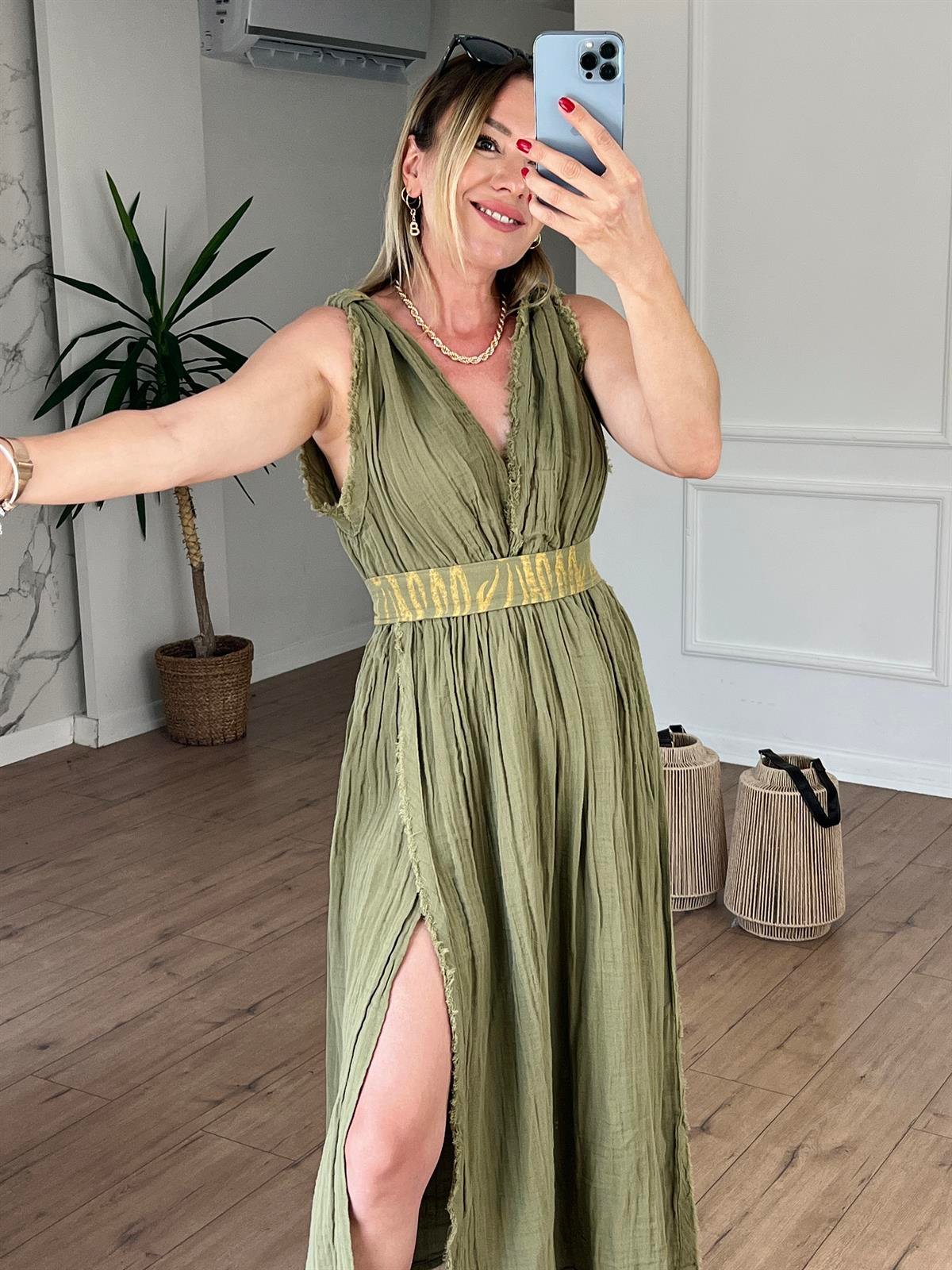 Müslin Helen Model Elbise HAKİ