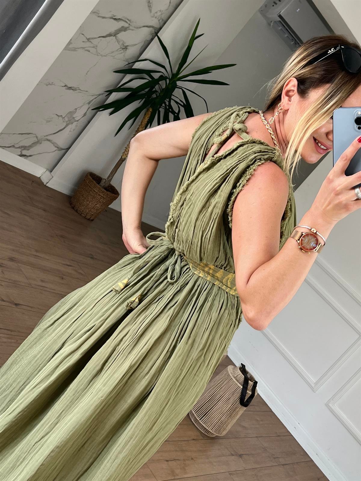 Müslin Helen Model Elbise HAKİ