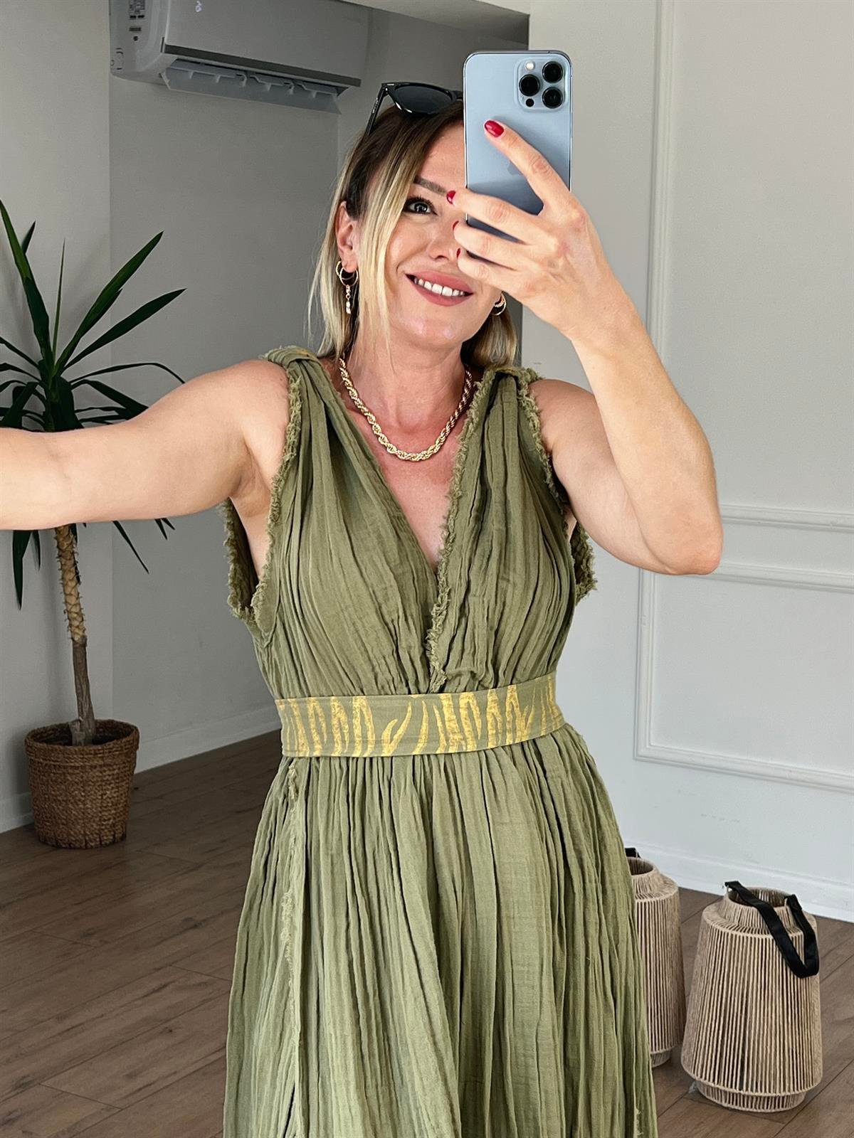 Müslin Helen Model Elbise HAKİ