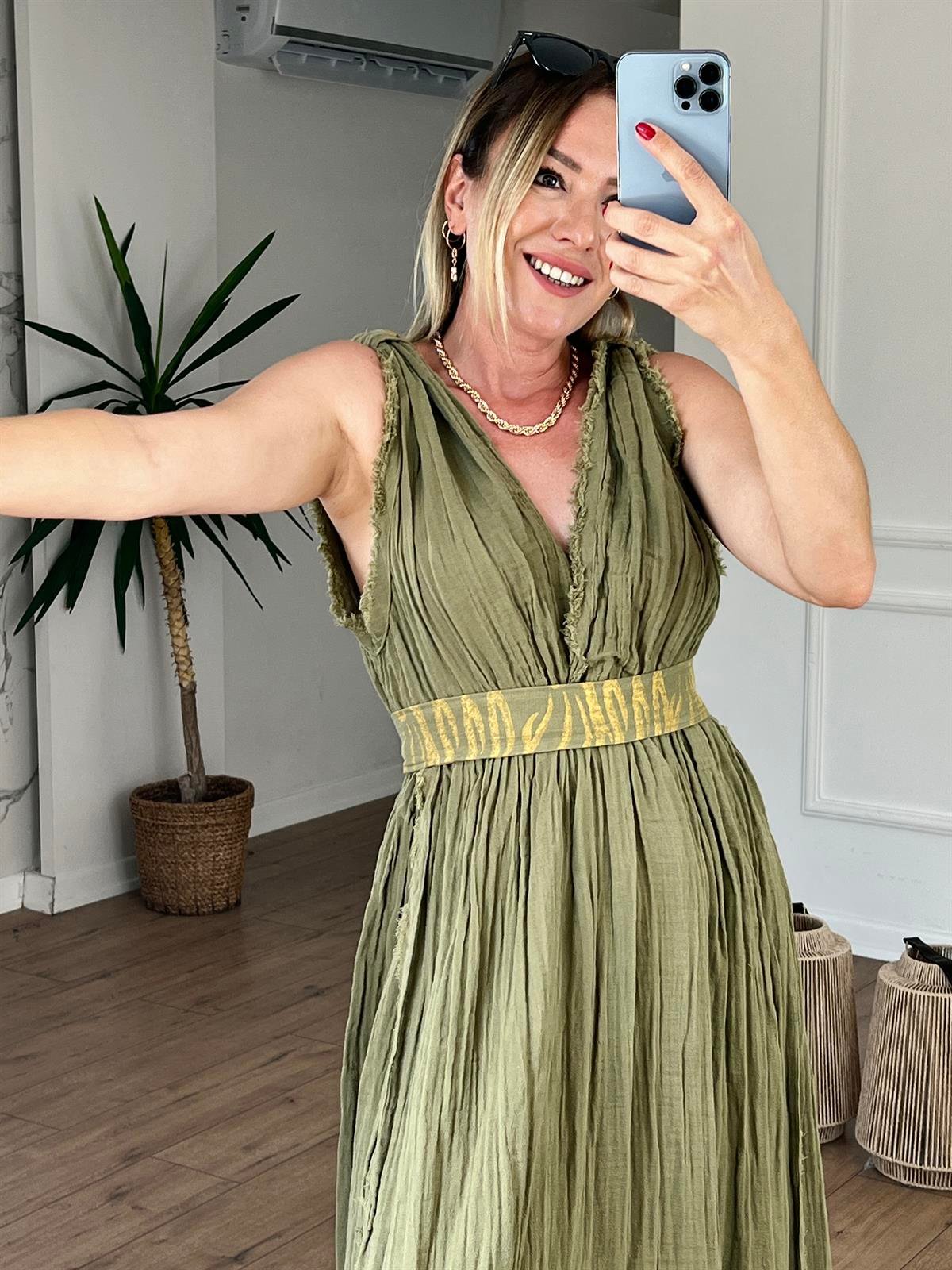 Müslin Helen Model Elbise HAKİ