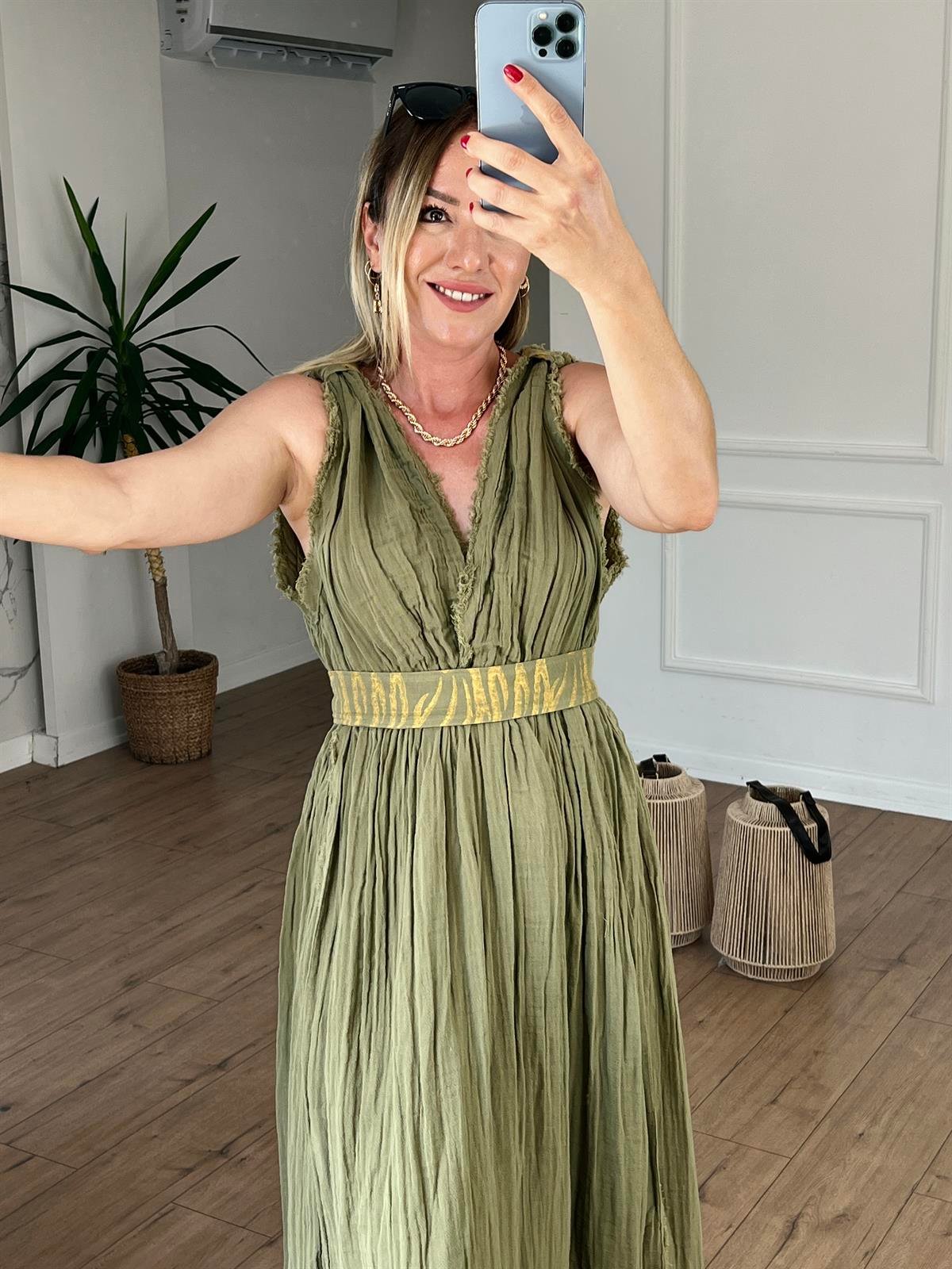 Müslin Helen Model Elbise HAKİ