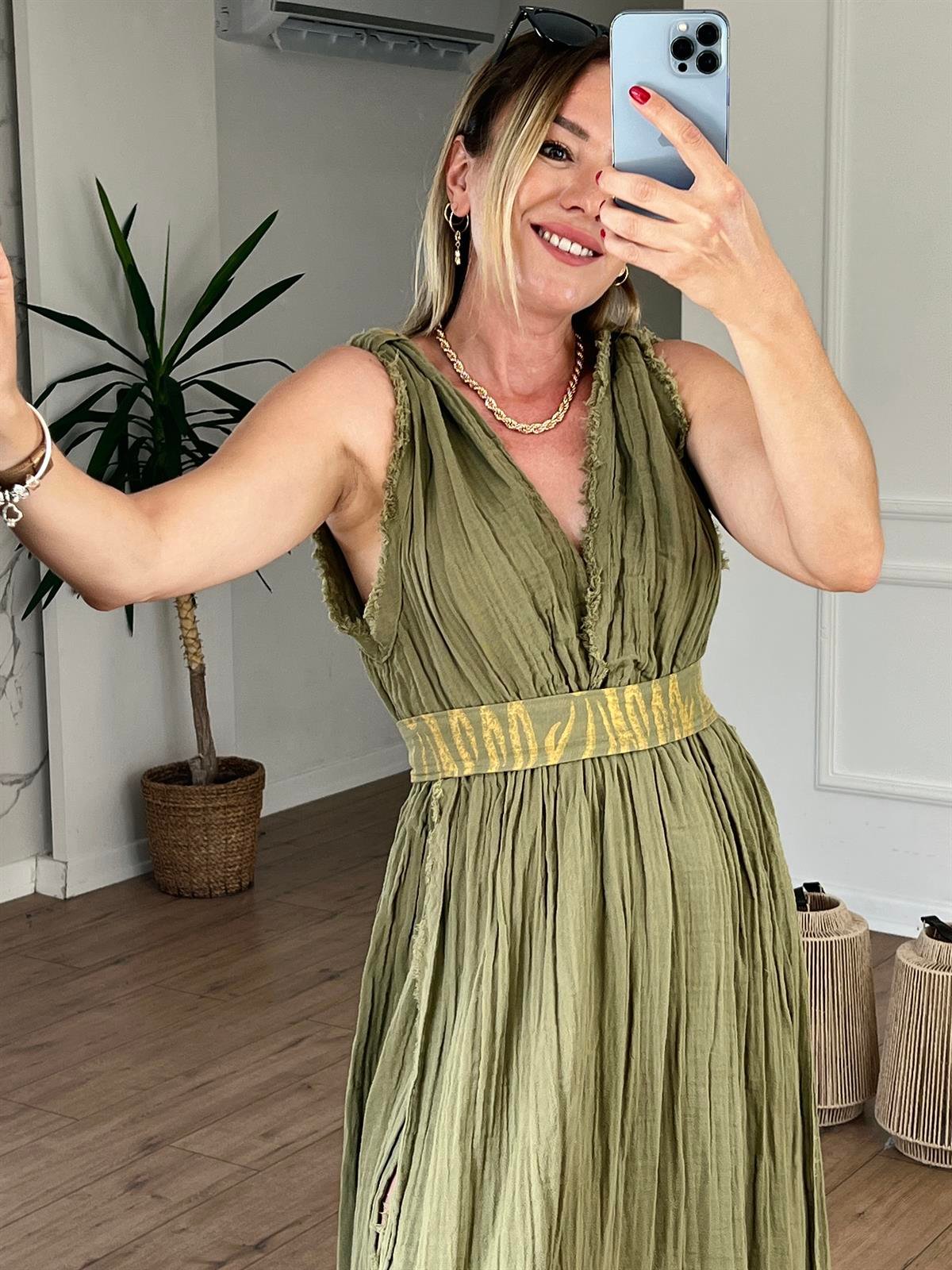 Müslin Helen Model Elbise HAKİ