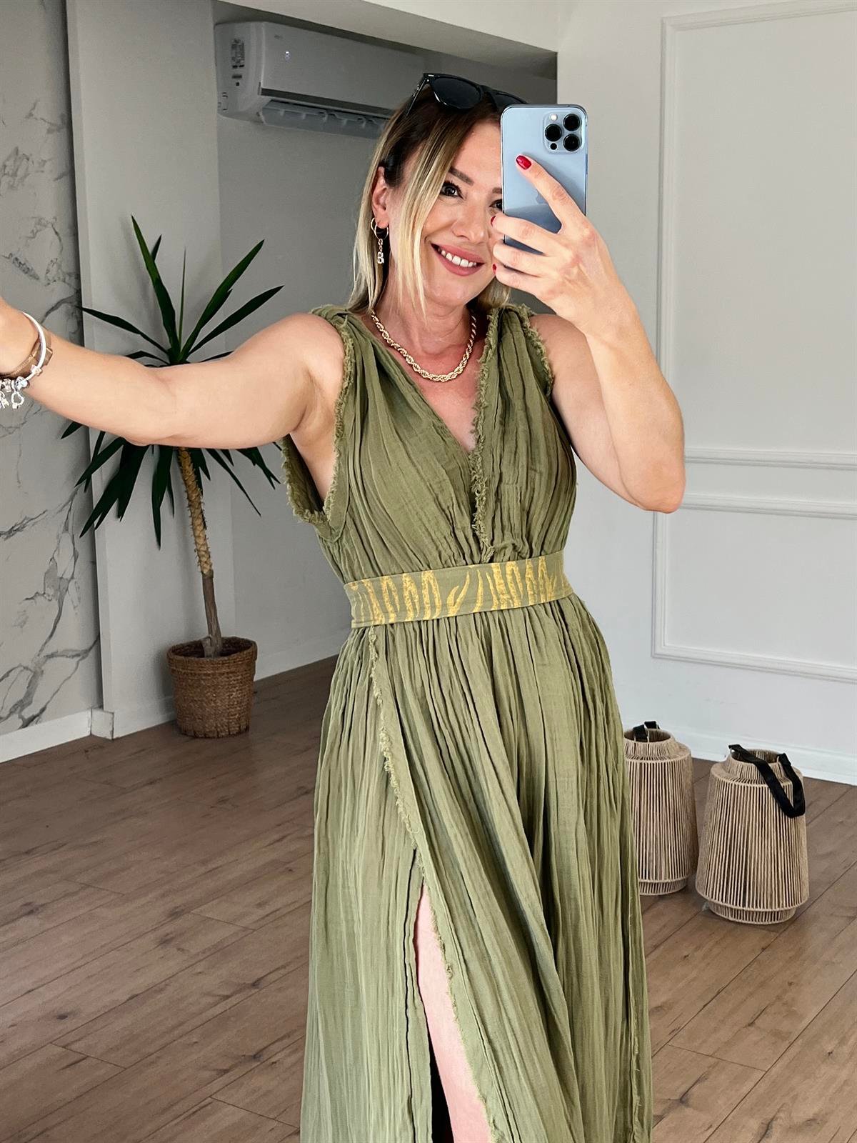 Müslin Helen Model Elbise HAKİ