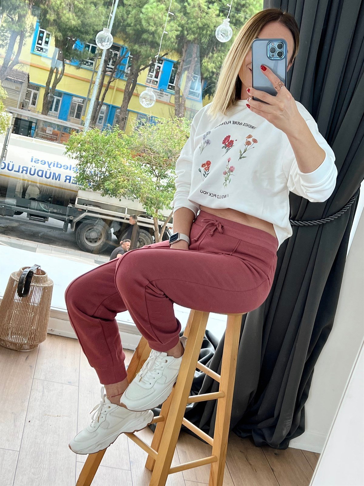 Önü Dikişli Eşofman Altı Bordo