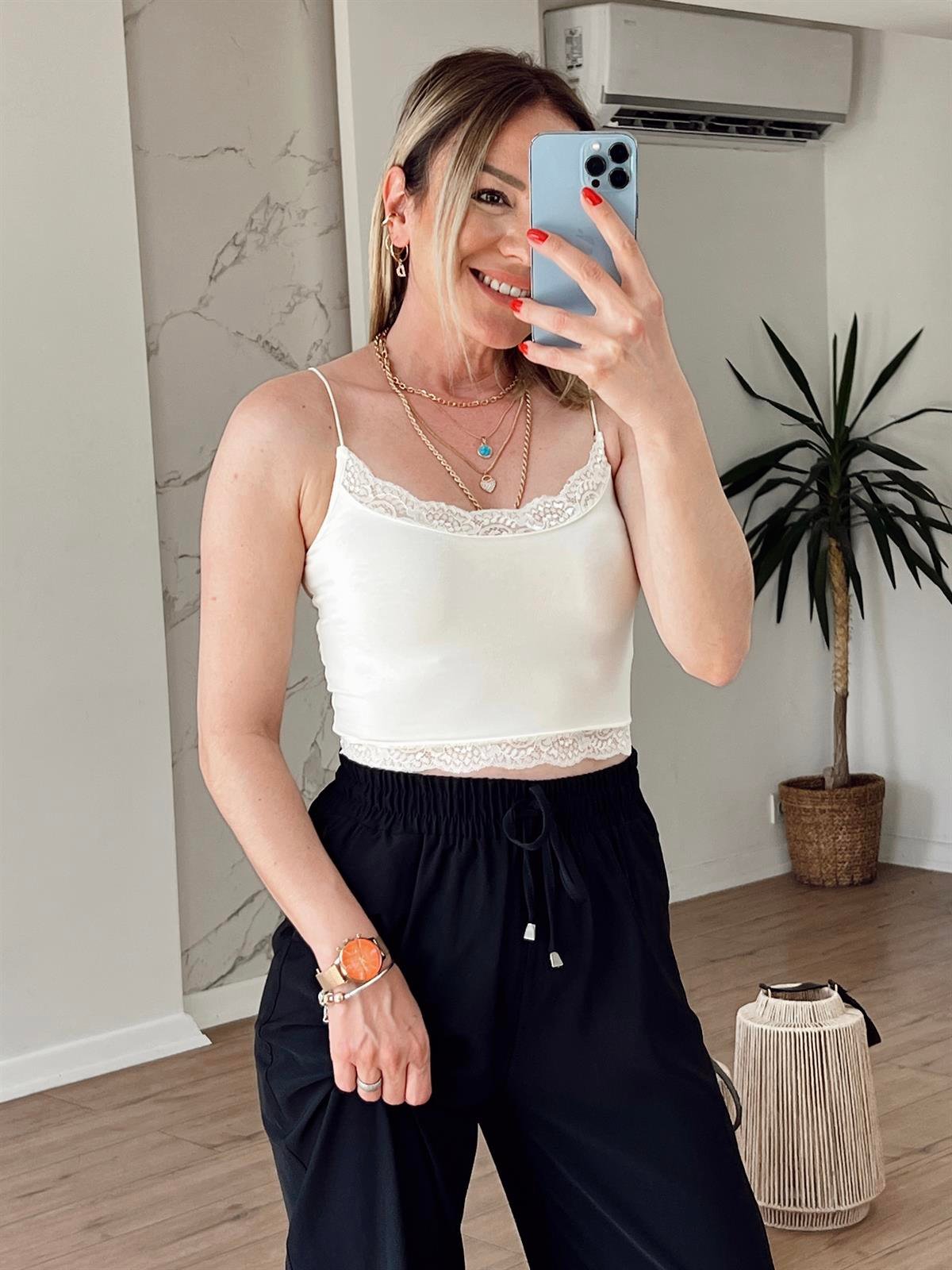 Orj Marka Dantelli Crop EKRU