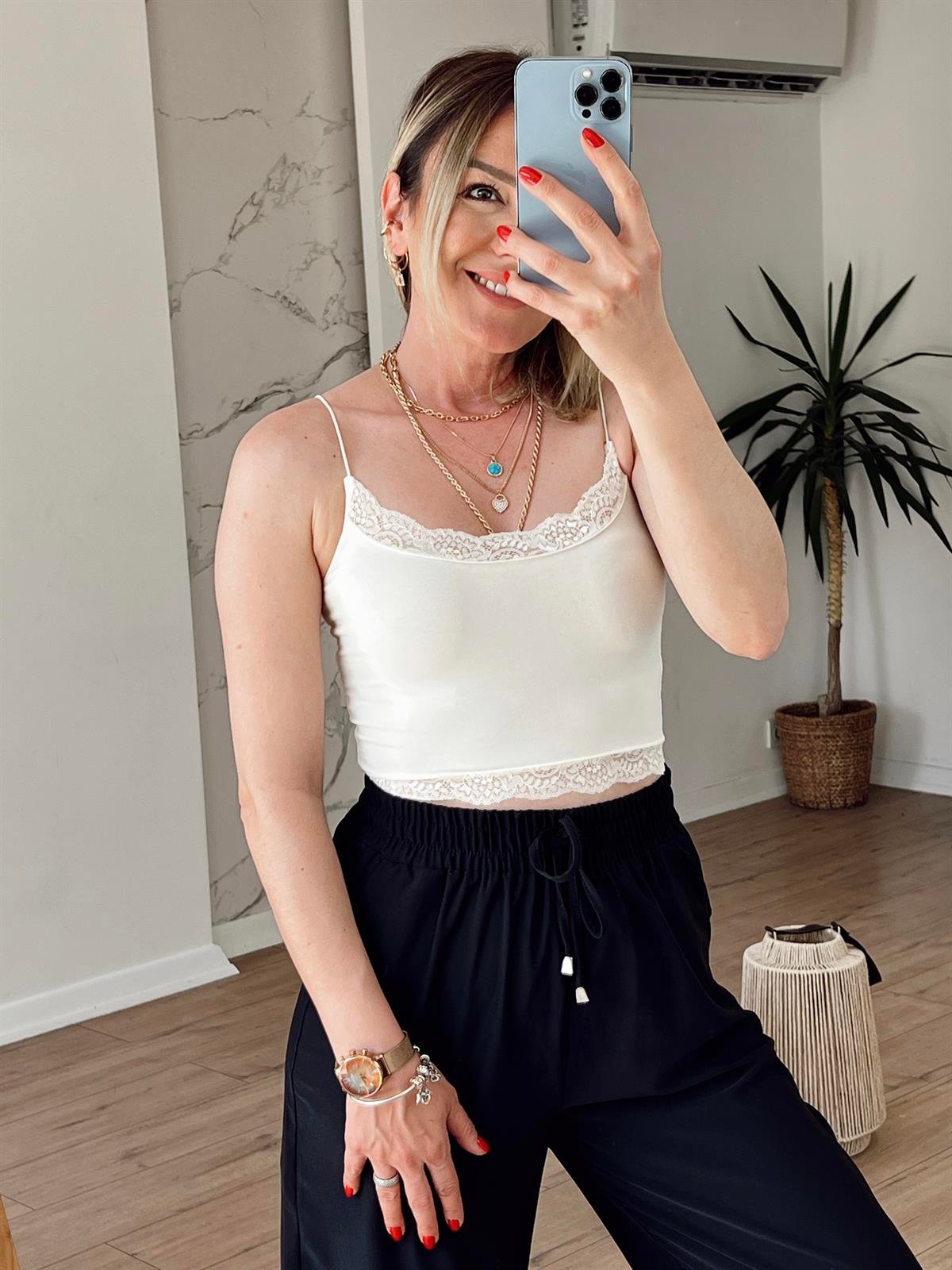 Orj Marka Dantelli Crop EKRU