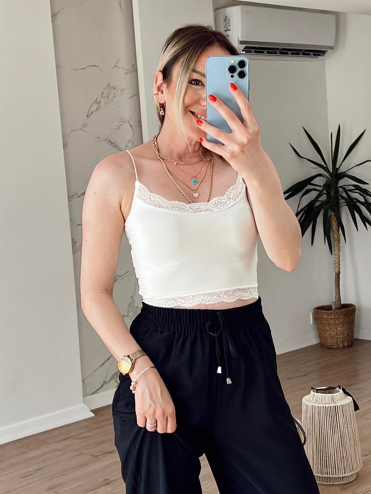 Orj Marka Dantelli Crop EKRU