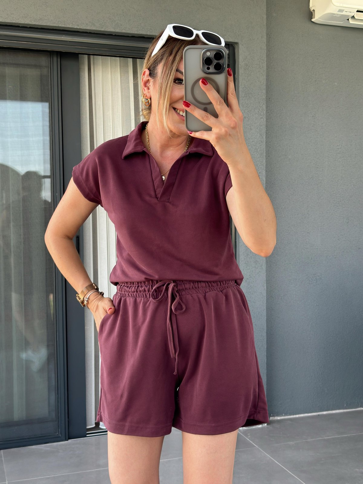 Polo Yaka İkili Şort Modal Takım BORDO