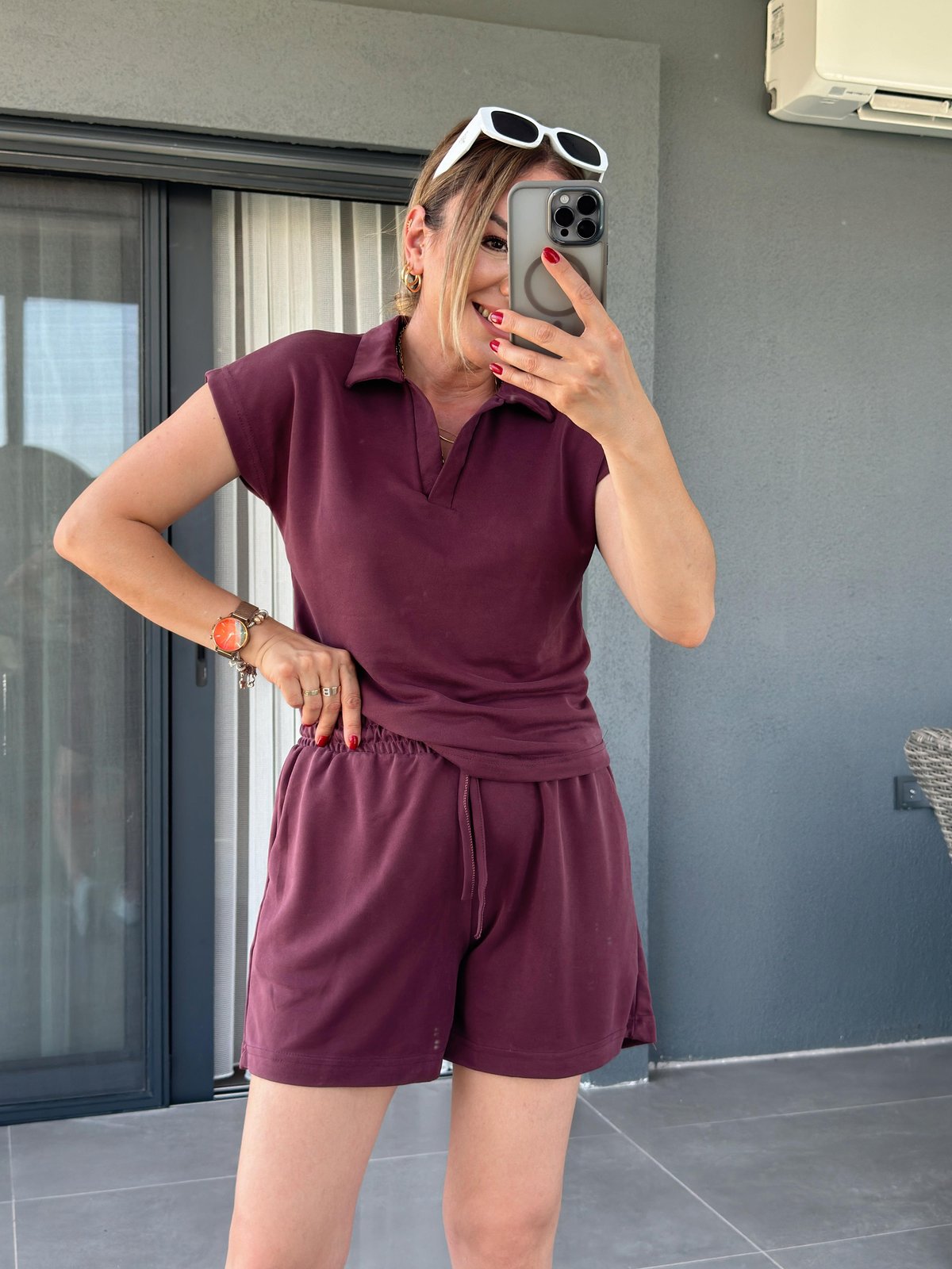 Polo Yaka İkili Şort Modal Takım BORDO