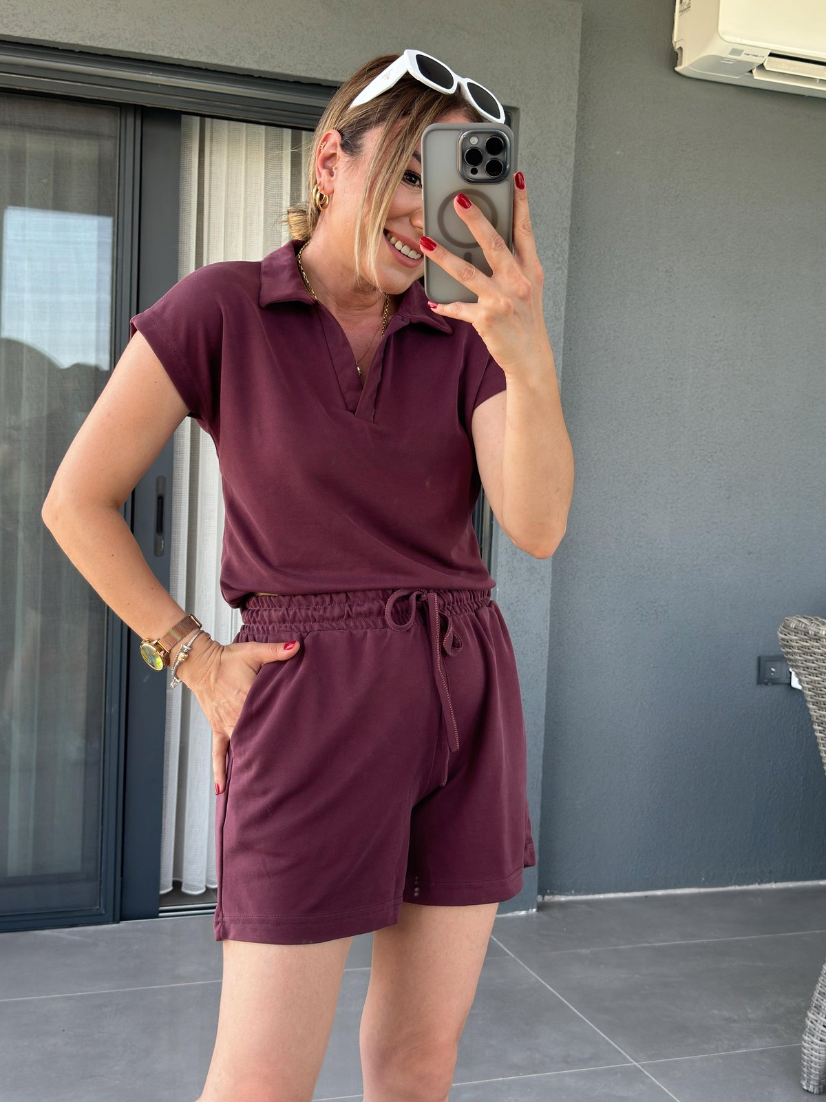 Polo Yaka İkili Şort Modal Takım BORDO