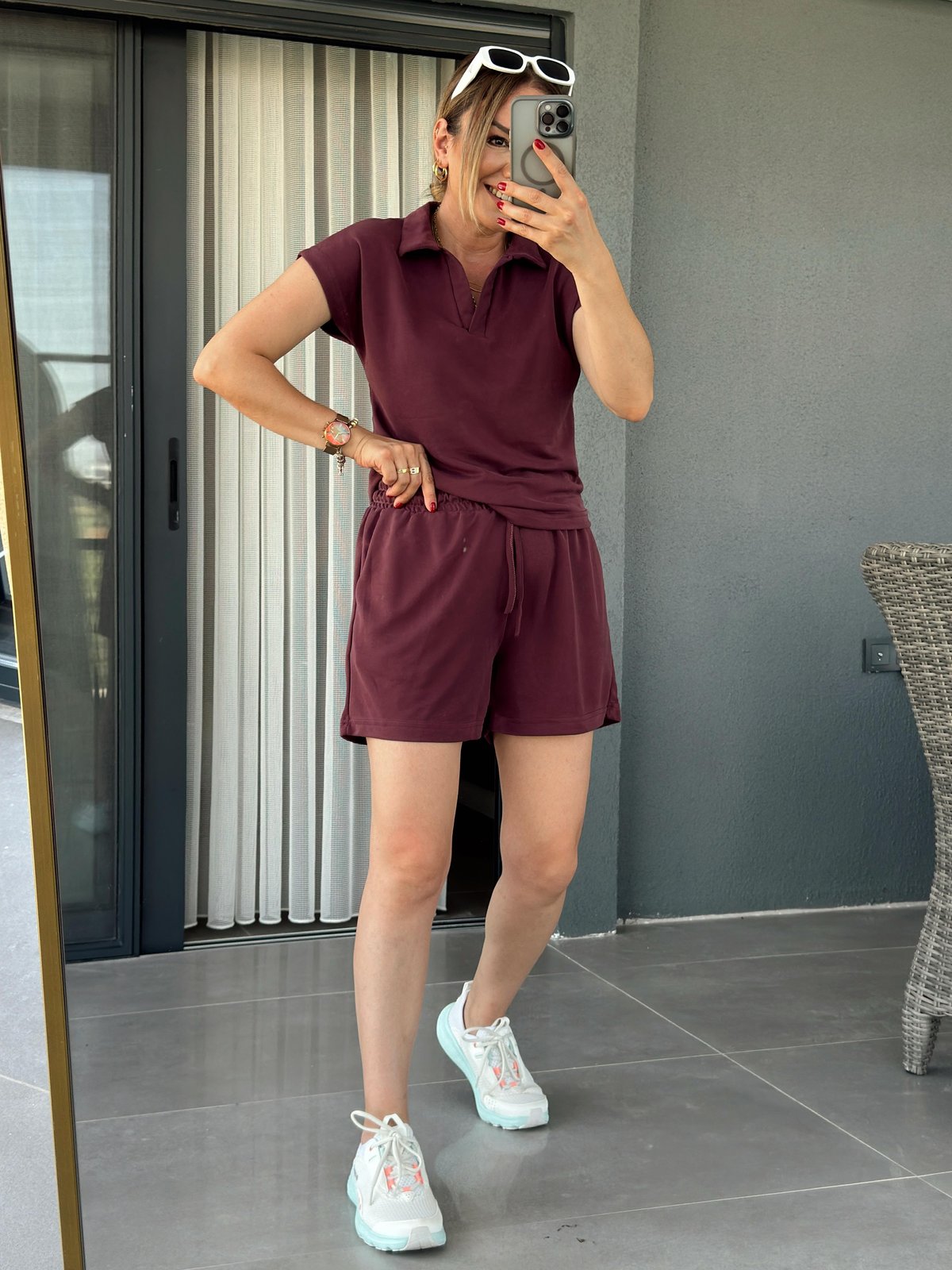 Polo Yaka İkili Şort Modal Takım BORDO