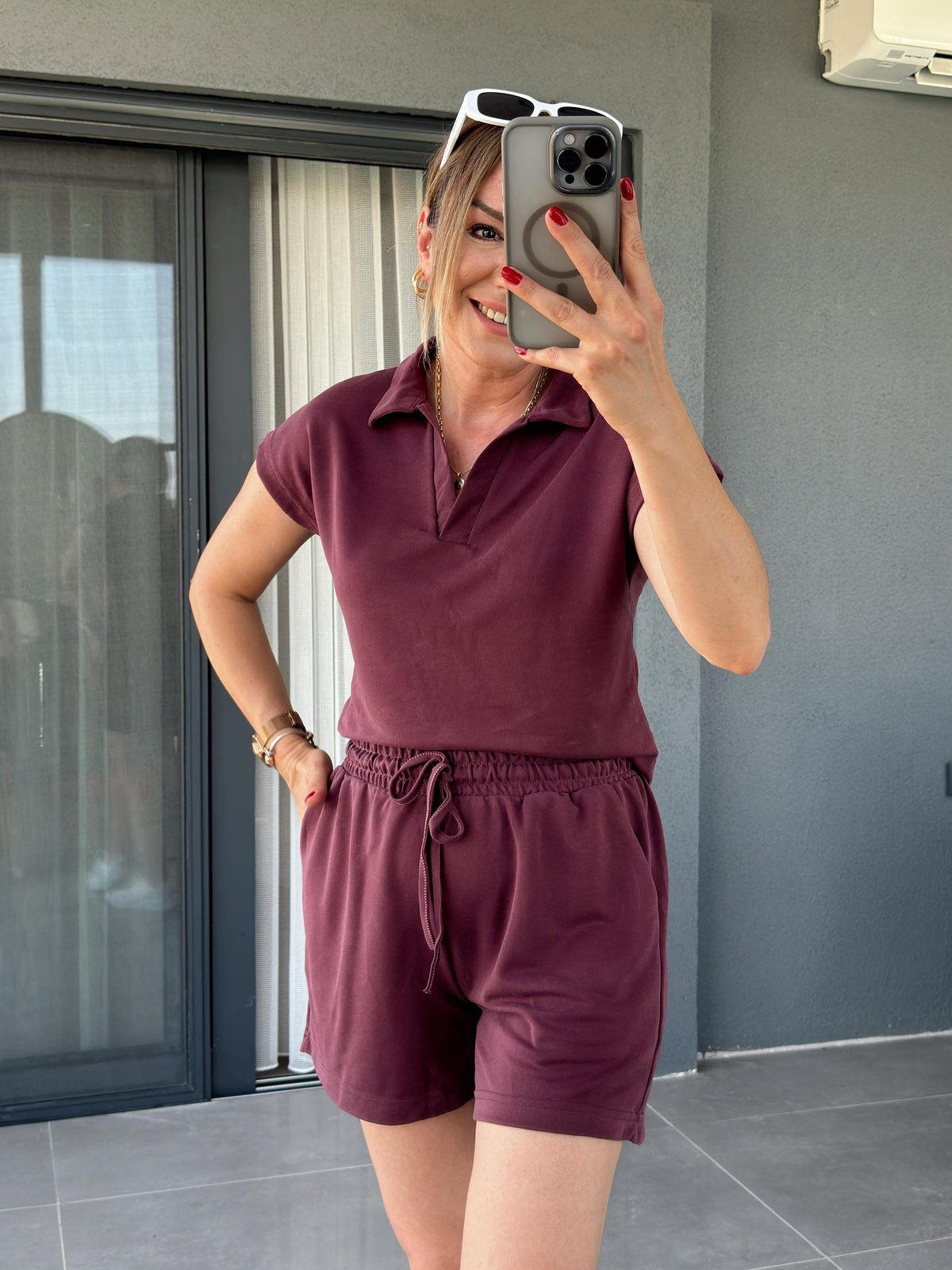 Polo Yaka İkili Şort Modal Takım BORDO