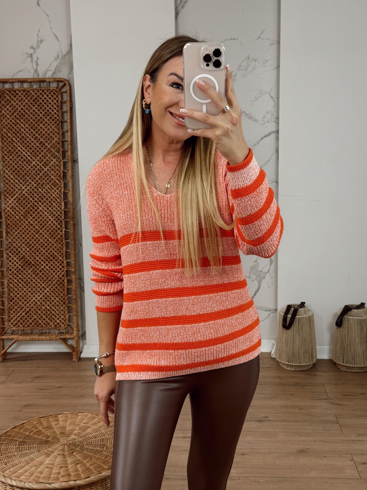 V Yaka Örgü Kazak ORANGE