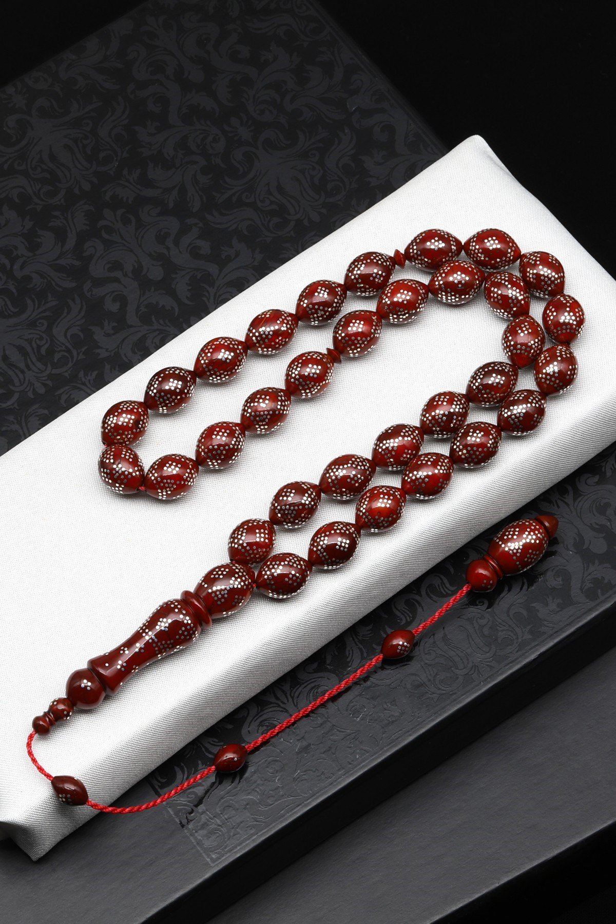 925 Ayar Gümüş İşlemeli Kuka Ağacı Tesbih 10 x 13 mm Arpa Kesim - T-1873