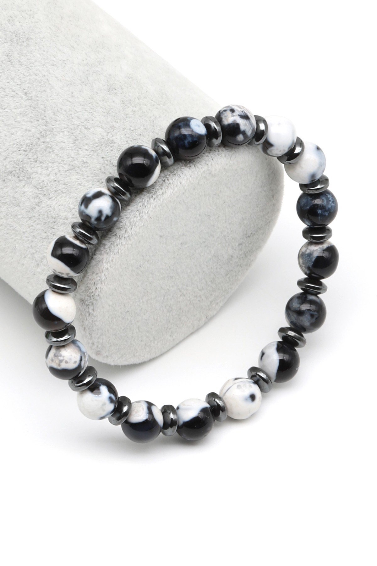 Akik-Hematit Doğal Taş Bileklik 8 mm Küre Kesim - BLK-2032