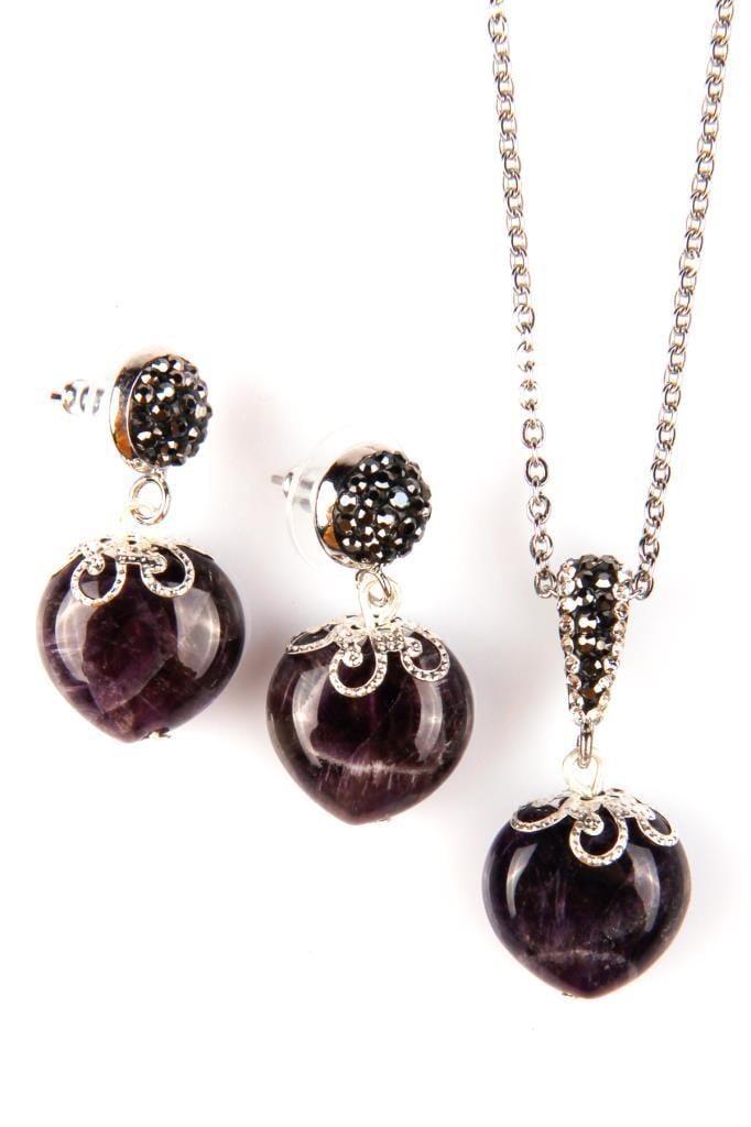 Ametist Doğal Taş Kolye – Küpe Set