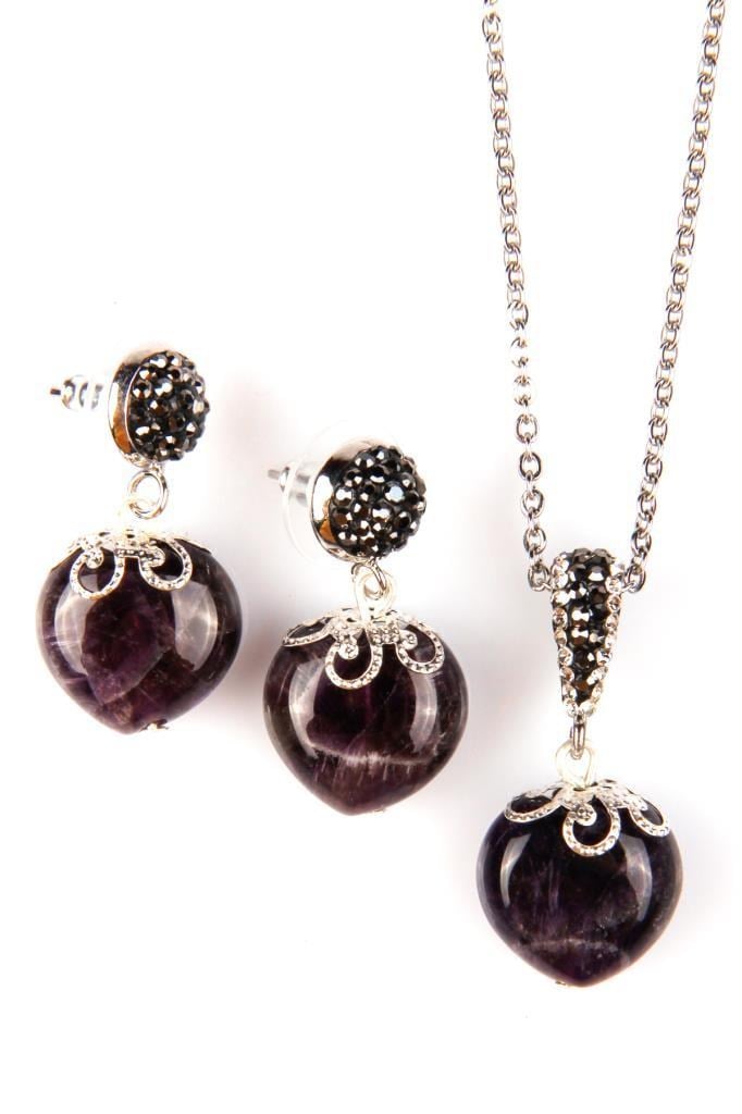 Ametist Doğal Taş Kolye – Küpe Set
