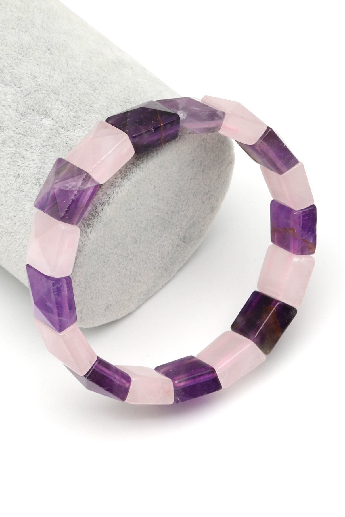 Ametist-Pembe Kuvars Doğal Taş Bileklik 11 x 11 mm Özel Kesim - BLK-2380