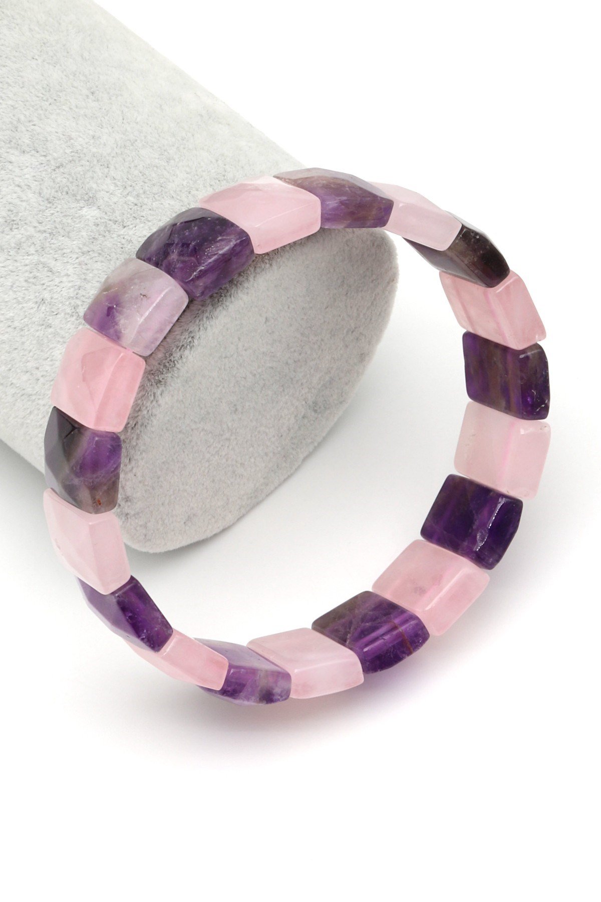 Ametist-Pembe Kuvars Doğal Taş Bileklik 11 x 15 mm Özel Kesim - BLK-2385