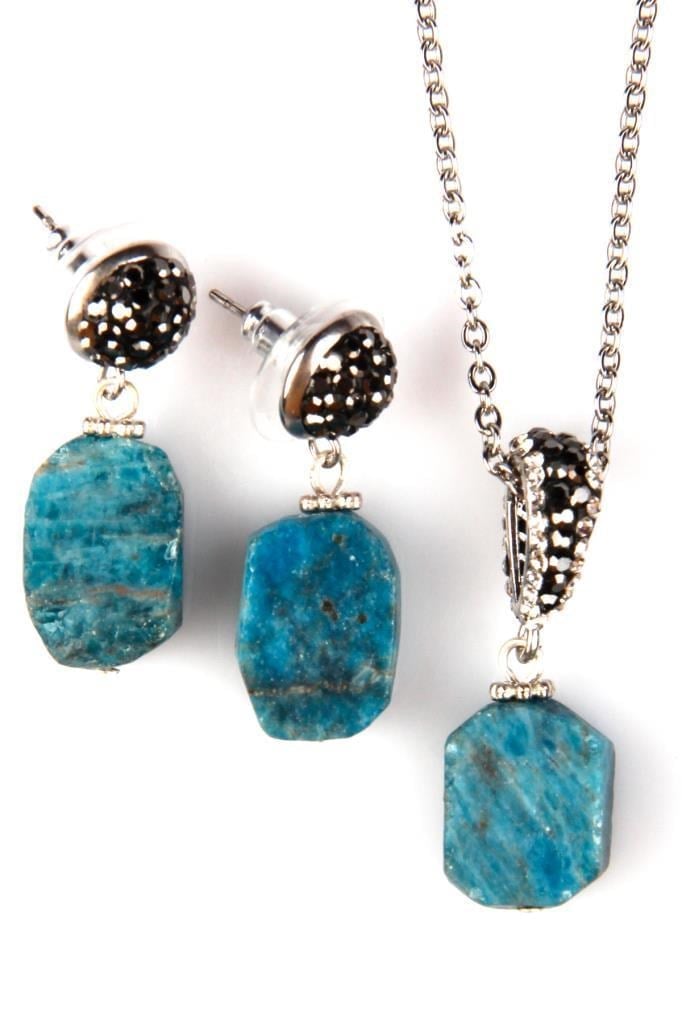 Apatit Doğal Taş Kolye – Küpe Set