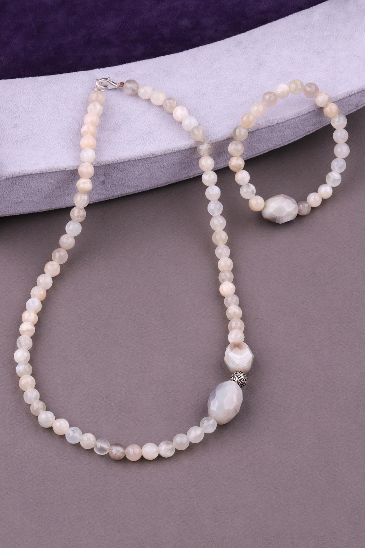 Ay Taşı – Akik Doğal Taş Kolye – Bileklik Set