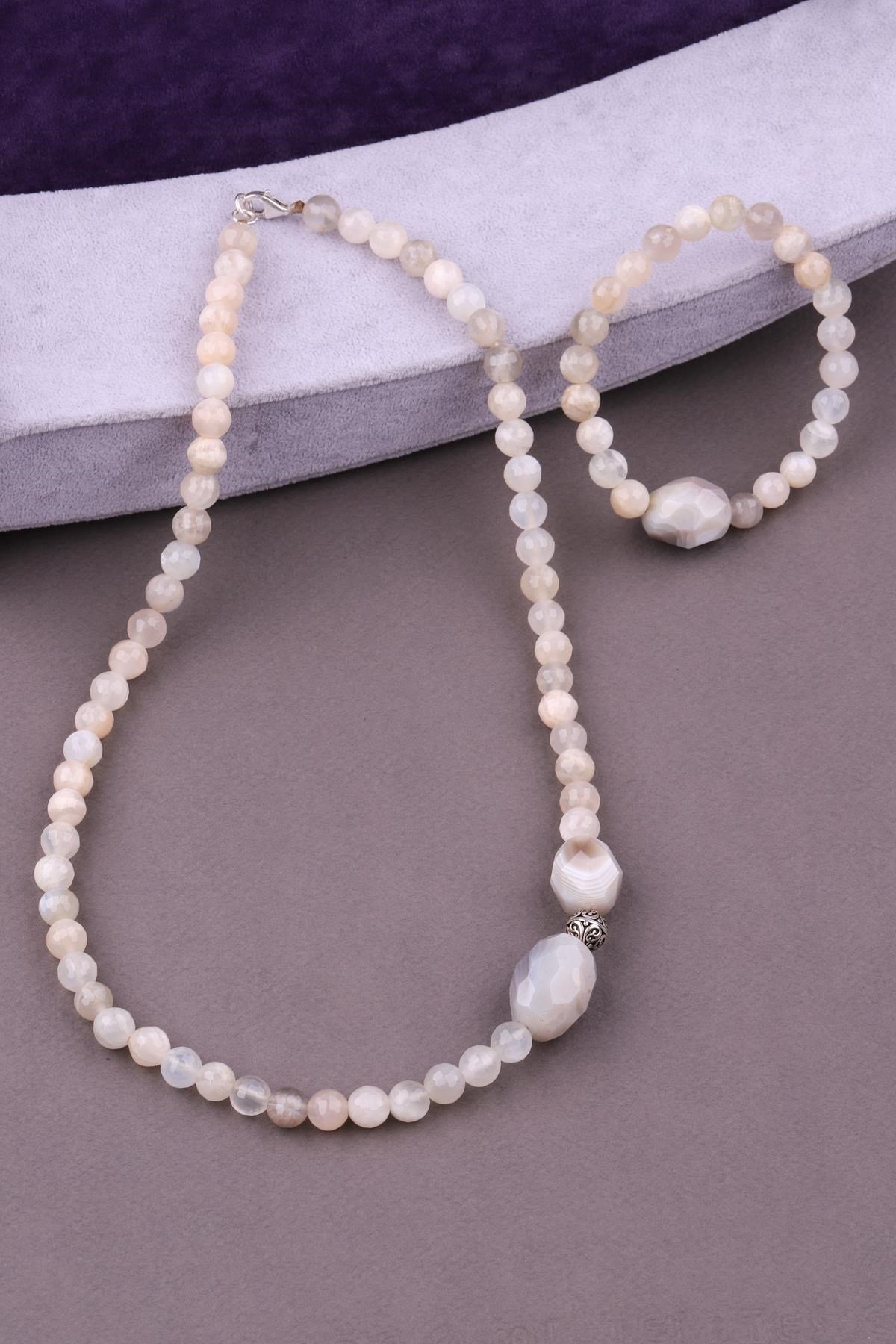Ay Taşı – Akik Doğal Taş Kolye – Bileklik Set