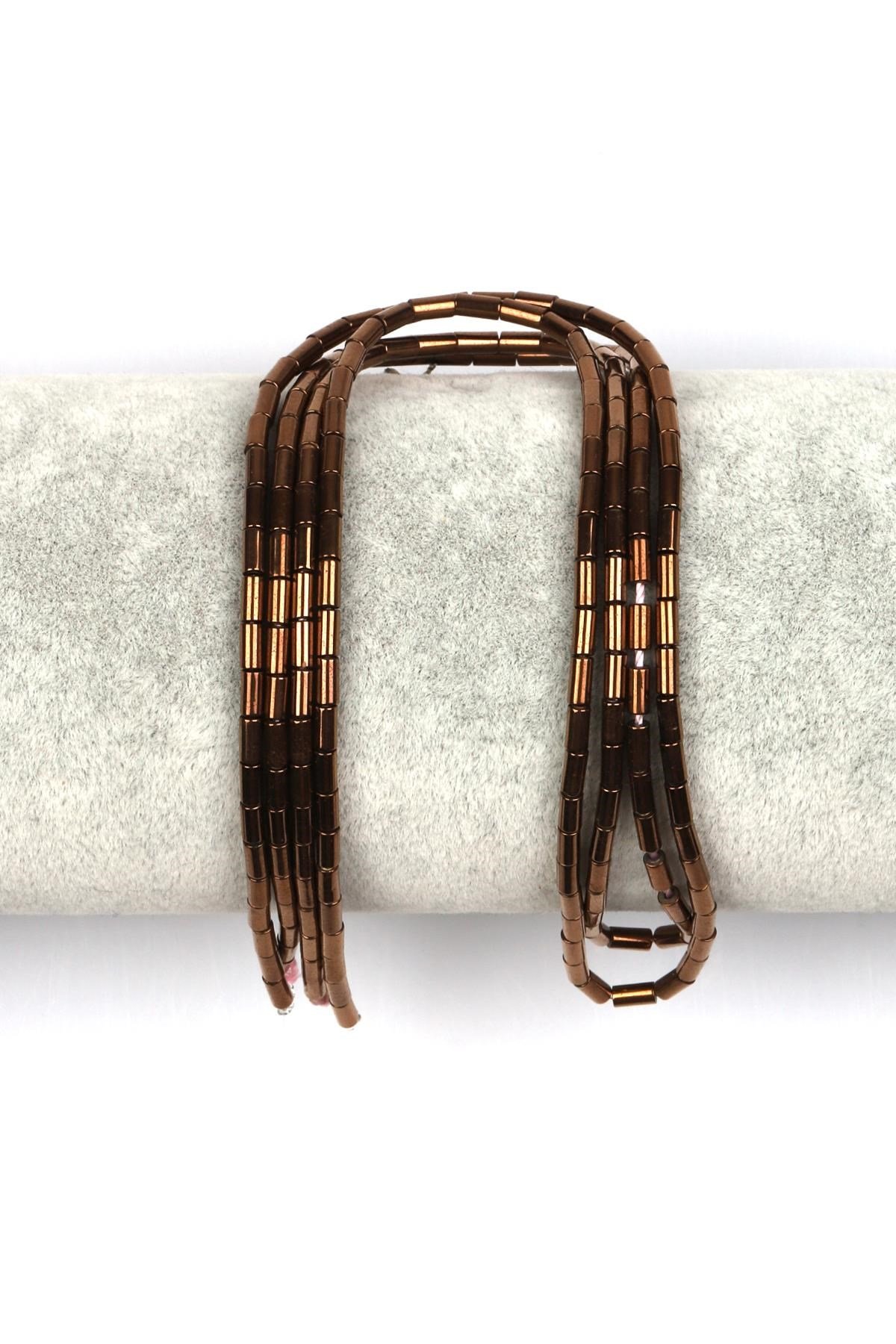 Bakır Renk Hematit Dizi 2 x 4 mm Boru Kesim