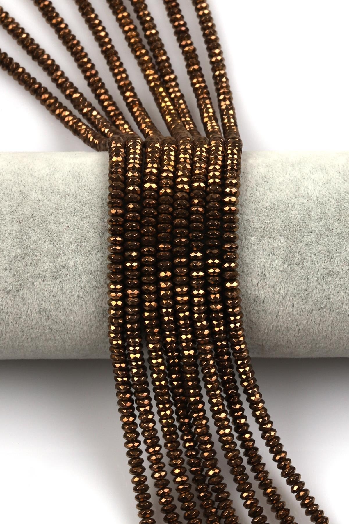 Bronz Renkli Hematit Dizi 2 x 4 mm Fasetli Rondel Kesim