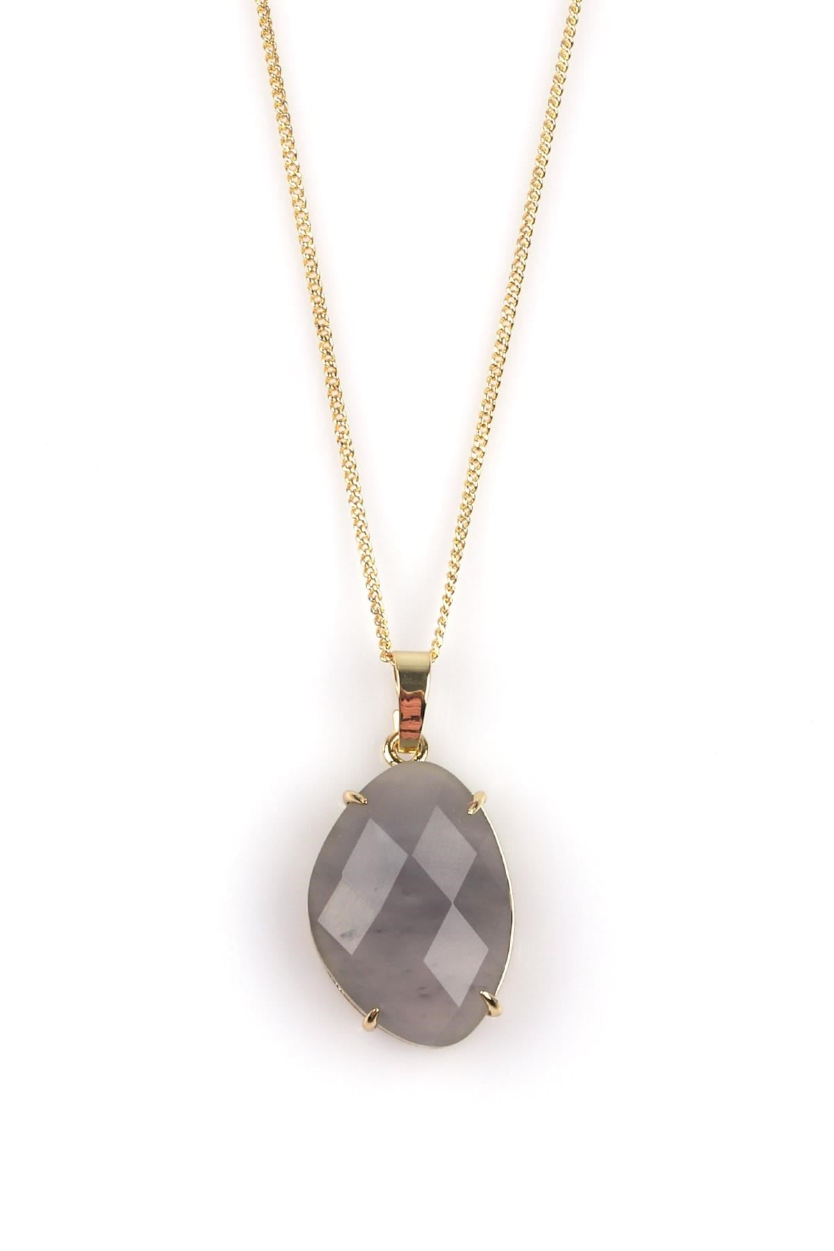 Bulutlu Kuvars Doğal Taş Gold Renkli Kolye