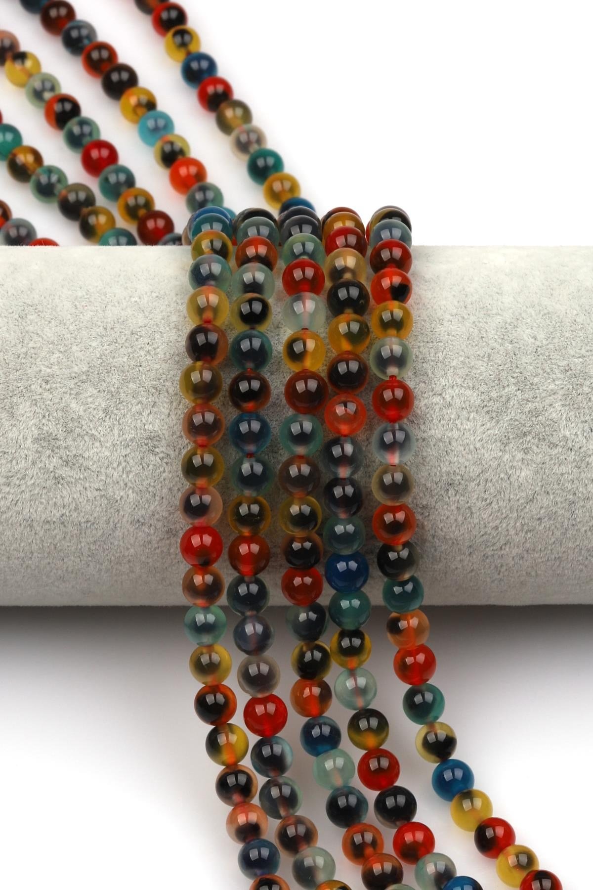 Candy Agate Doğal Taş Dizi 6 mm Küre Kesim