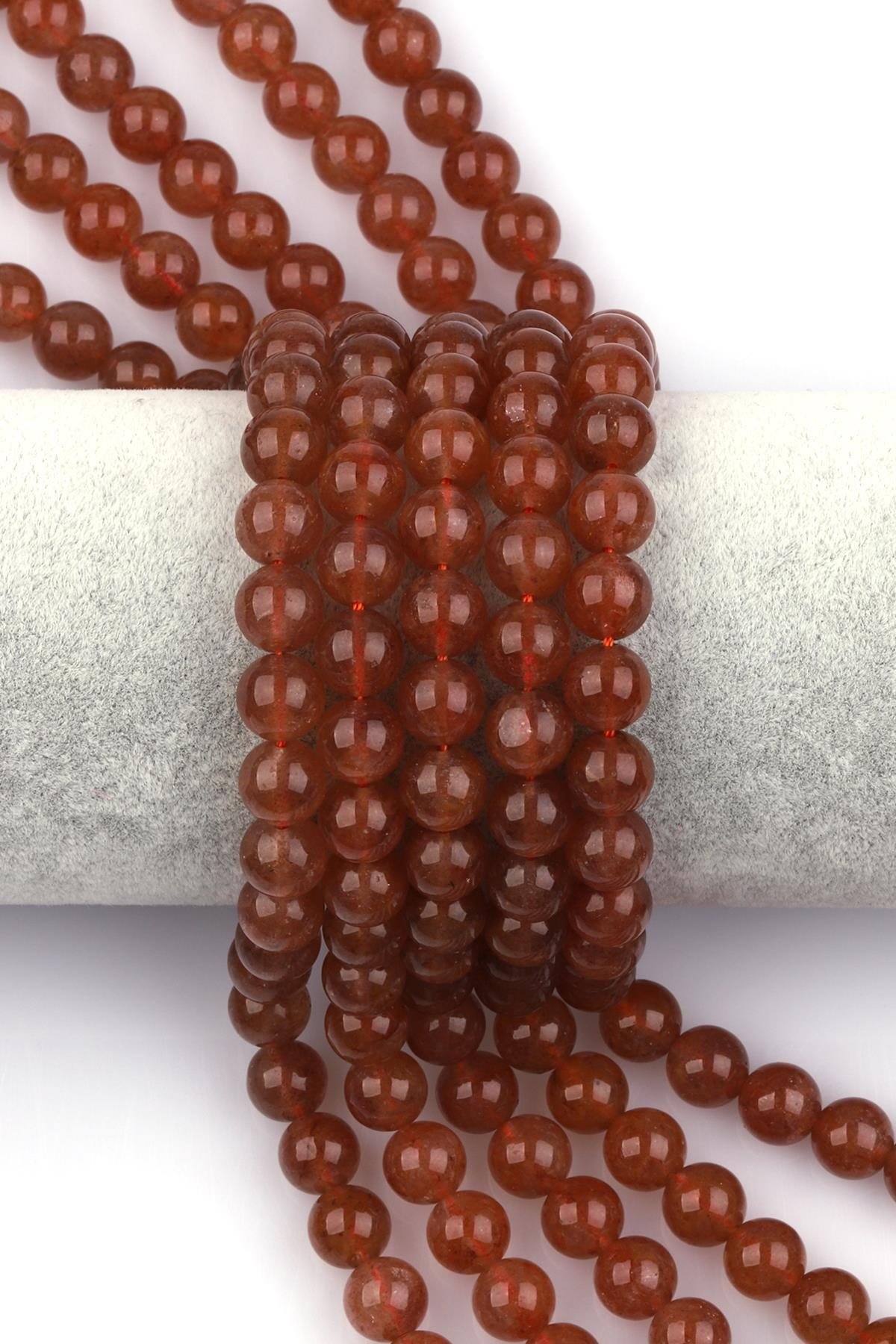 Çilek Kuvars Doğal Taş Dizi 8 mm Küre Kesim