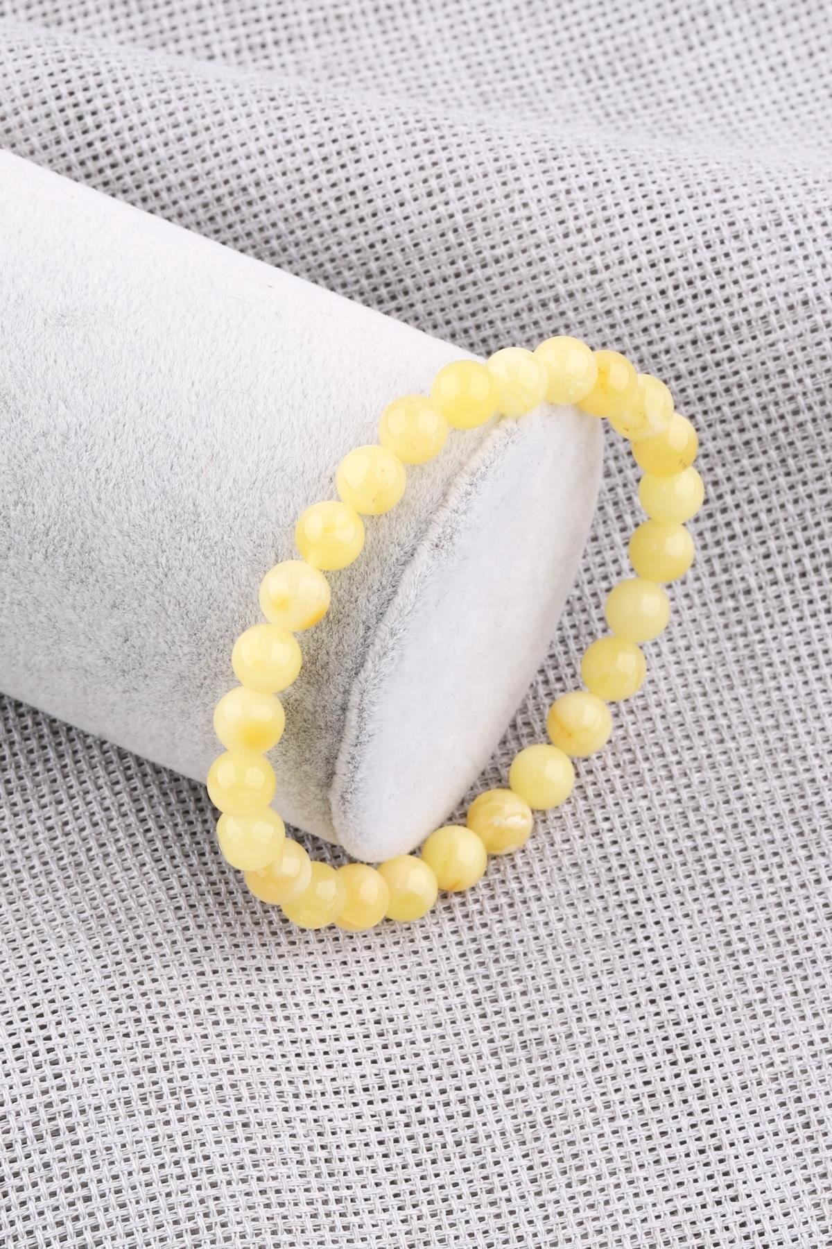 Damla Kehribar Bileklik 6 mm Küre Kesim 