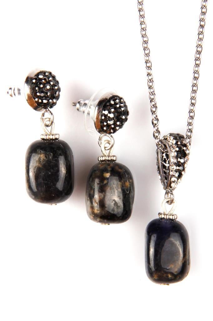 Dumortierit Doğal Taş Kolye – Küpe Set