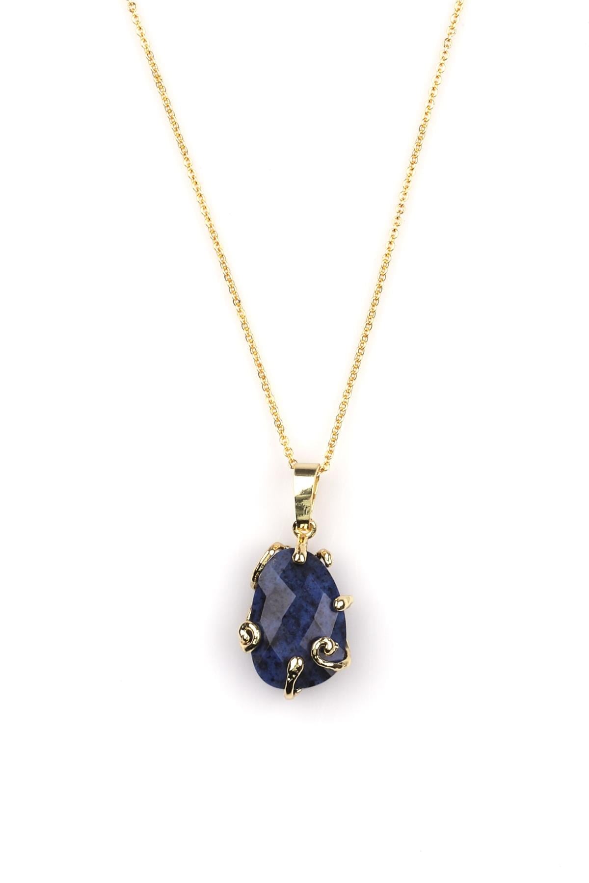 Dumortierite Doğal Taş Gold Renkli Kolye