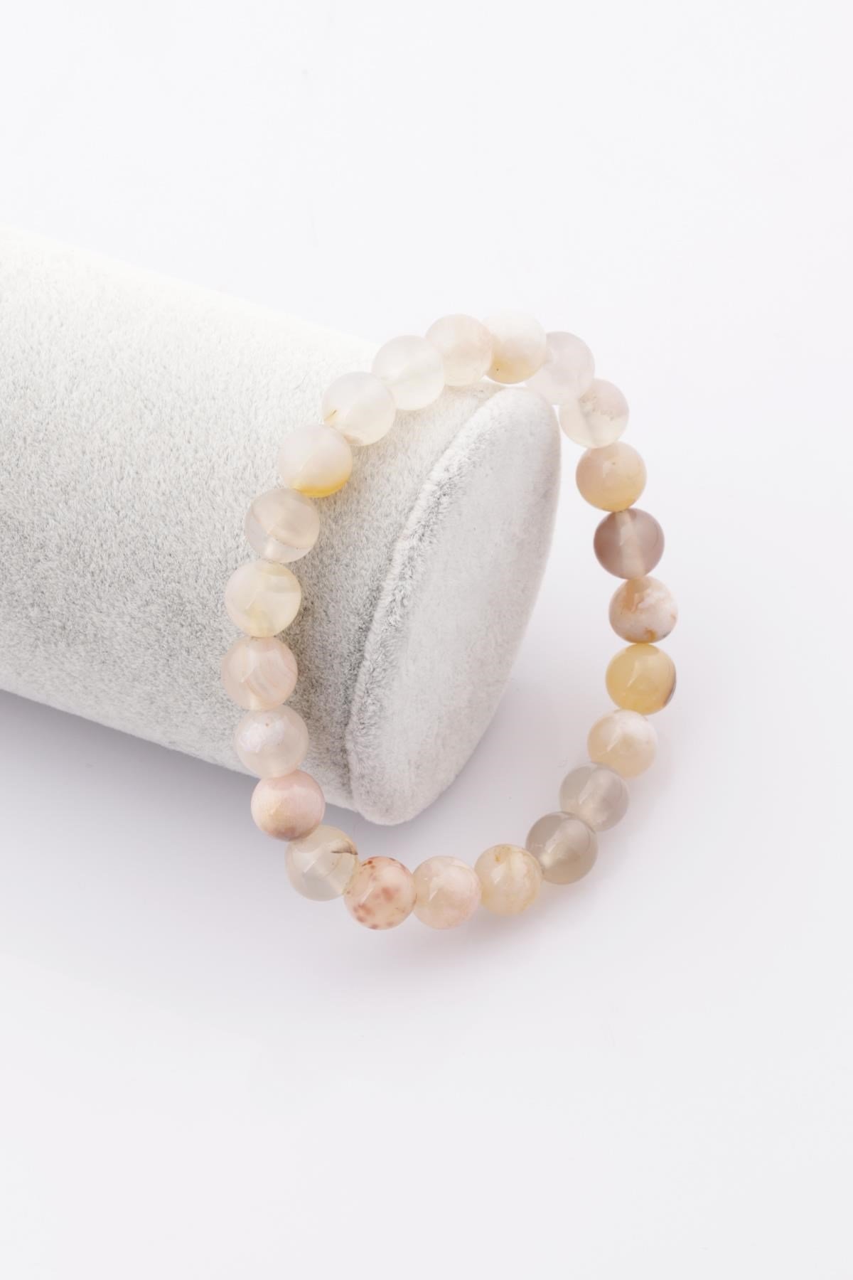 Flower Agate Doğal Taş Bileklik 8 mm Küre Kesim