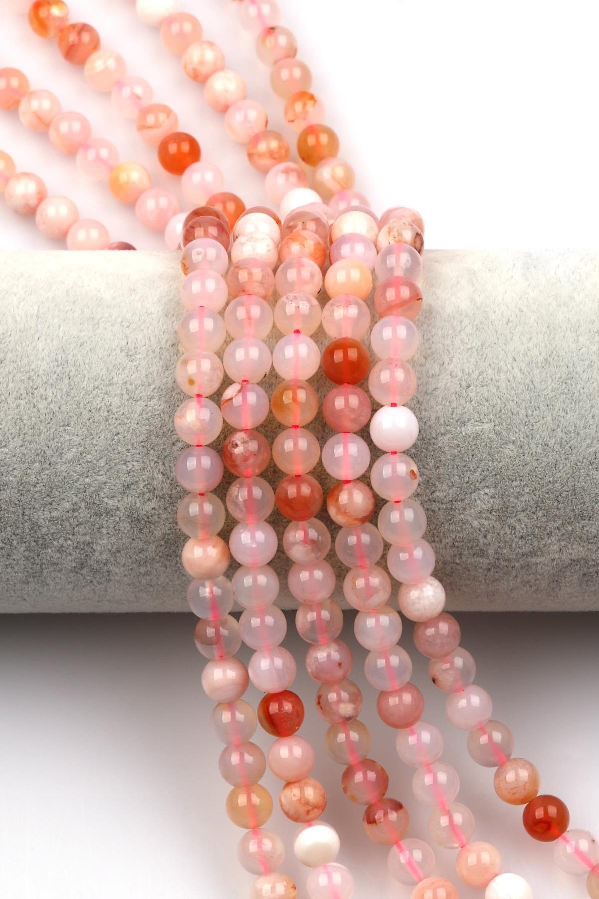 Flower Agate Doğal Taş Dizi 6 mm Küre Kesim