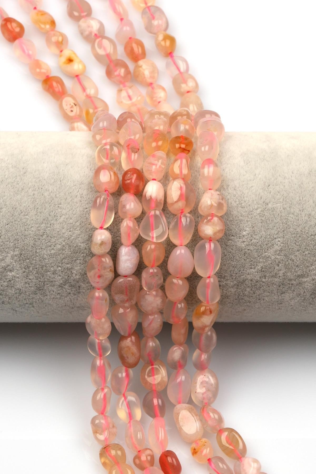 Flower Agate Doğal Taş Dizi 6 x 8 mm Mercimek Kesim