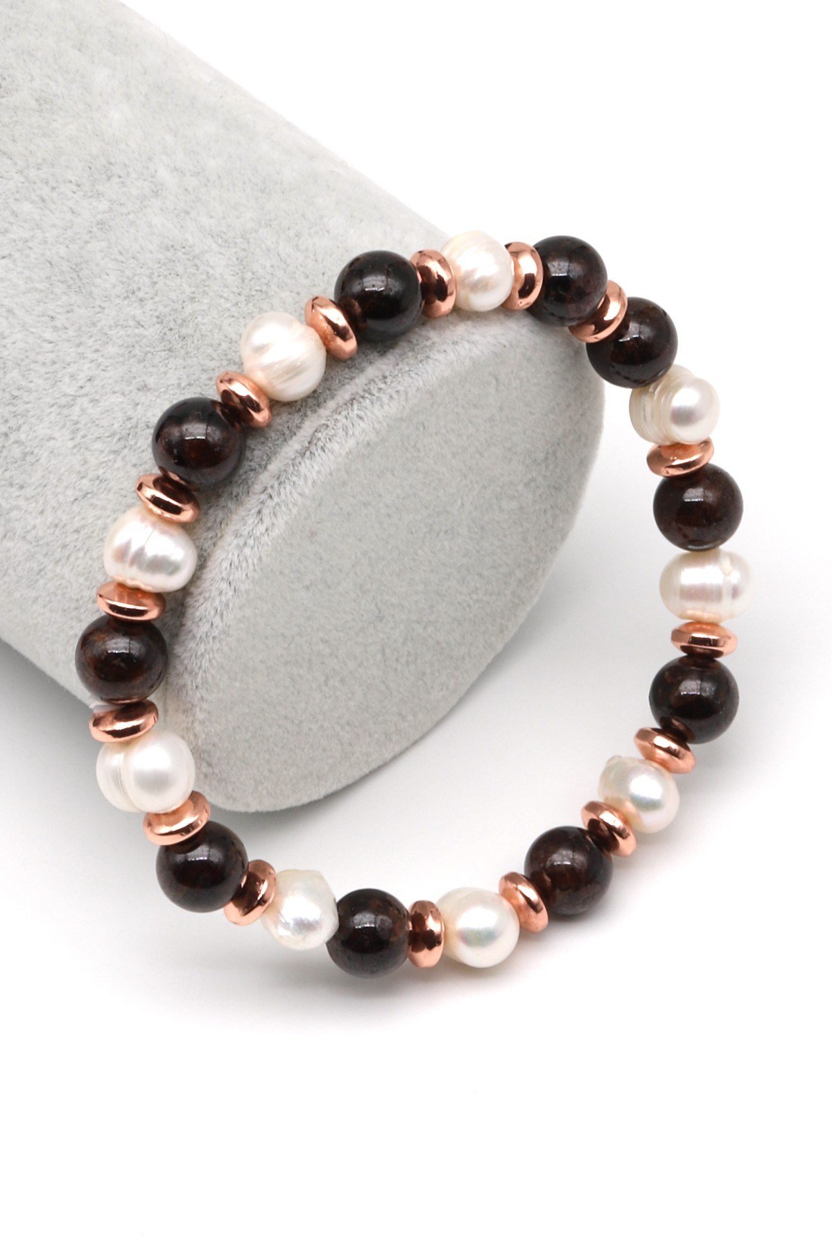 Garnet-İnci Doğal Taş Bileklik 8 mm Küre Kesim - BLK-2260