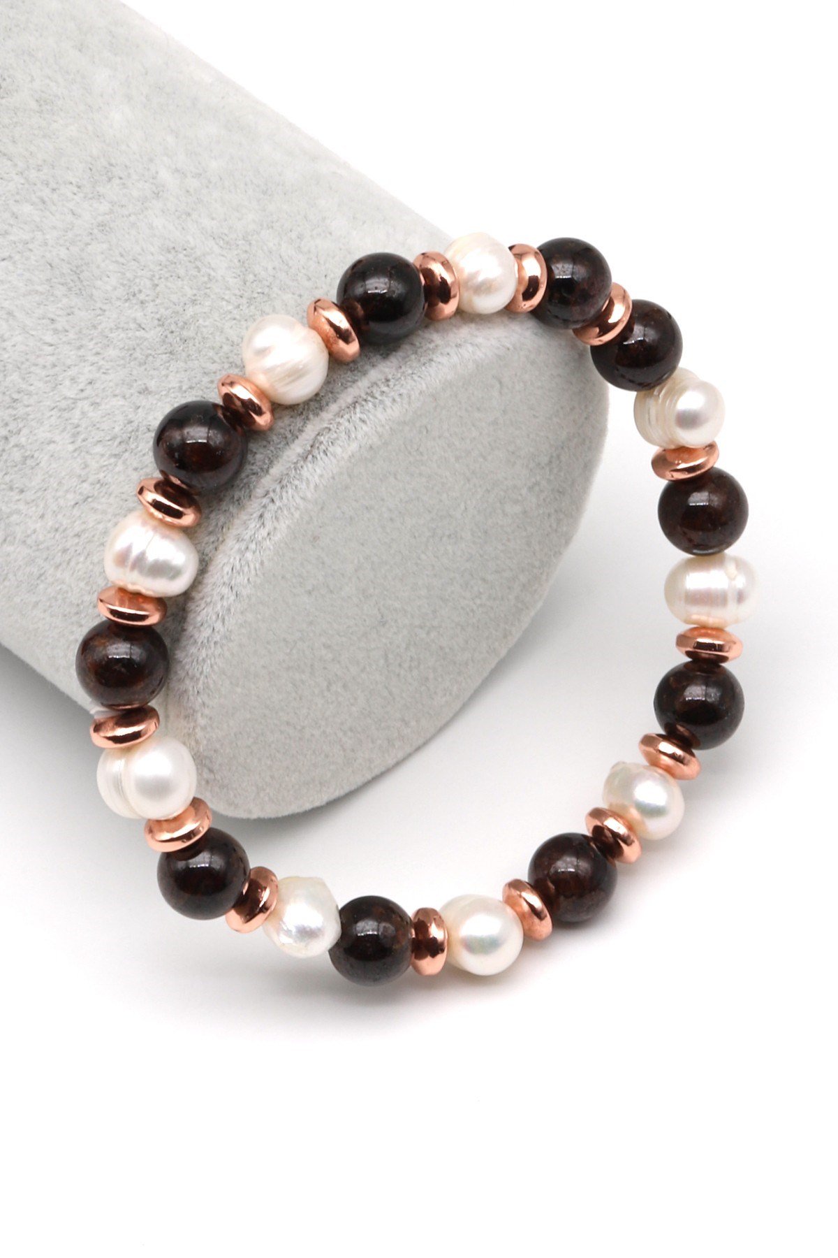 Garnet-İnci Doğal Taş Bileklik 8 mm Küre Kesim - BLK-2260