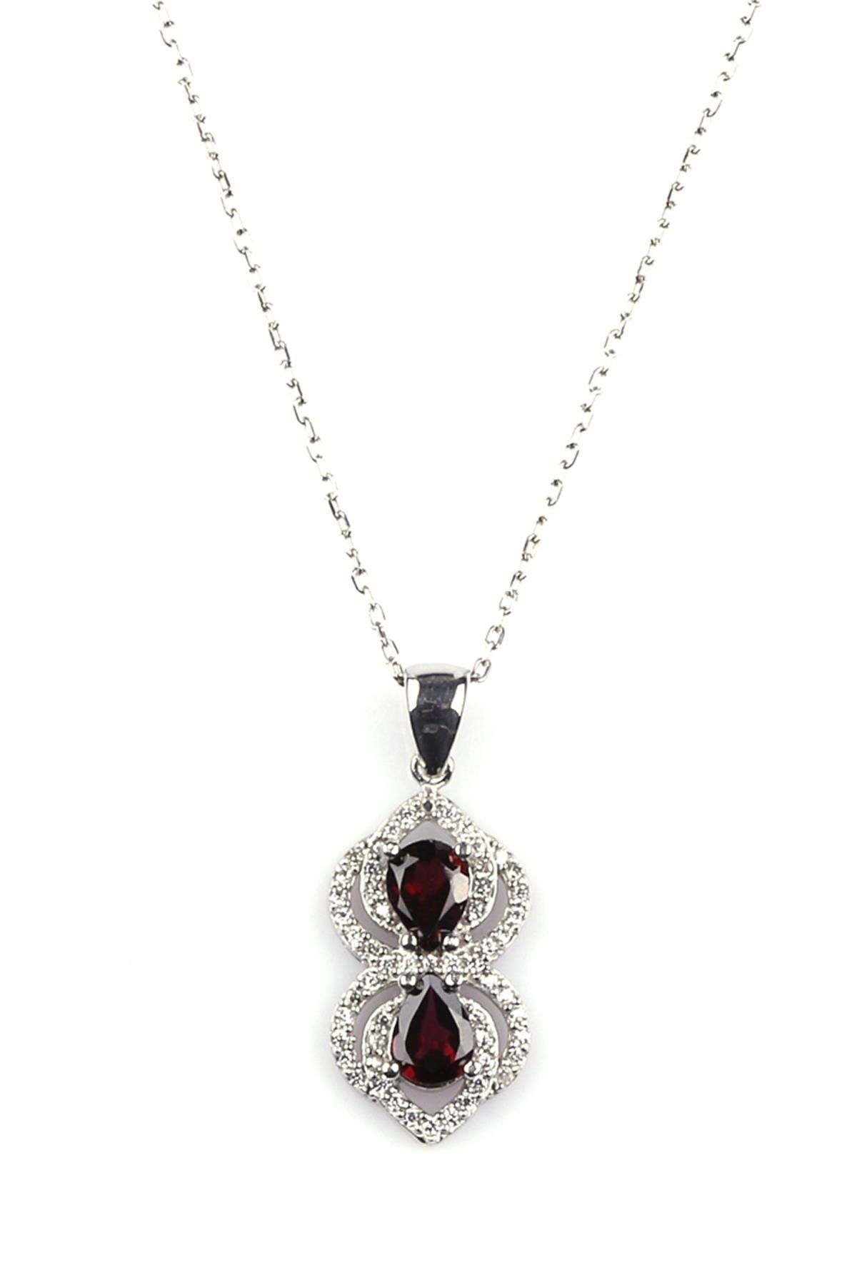 Garnet - Lal Doğal Taş 925 Ayar Gümüş Kolye