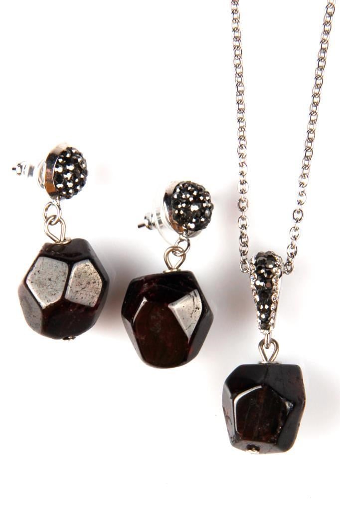 Garnet - Lal Doğal Taş Kolye – Küpe Set