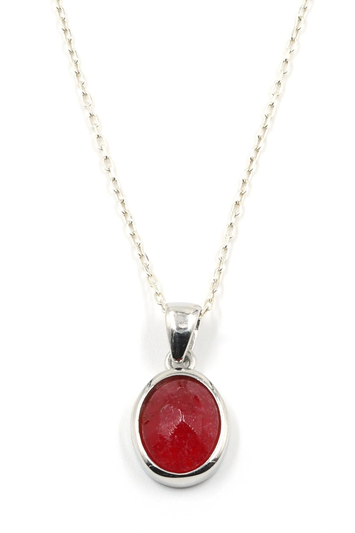 Glass Filled Ruby ( Yakut ) Doğal Taş 925 Ayar Gümüş Kolye