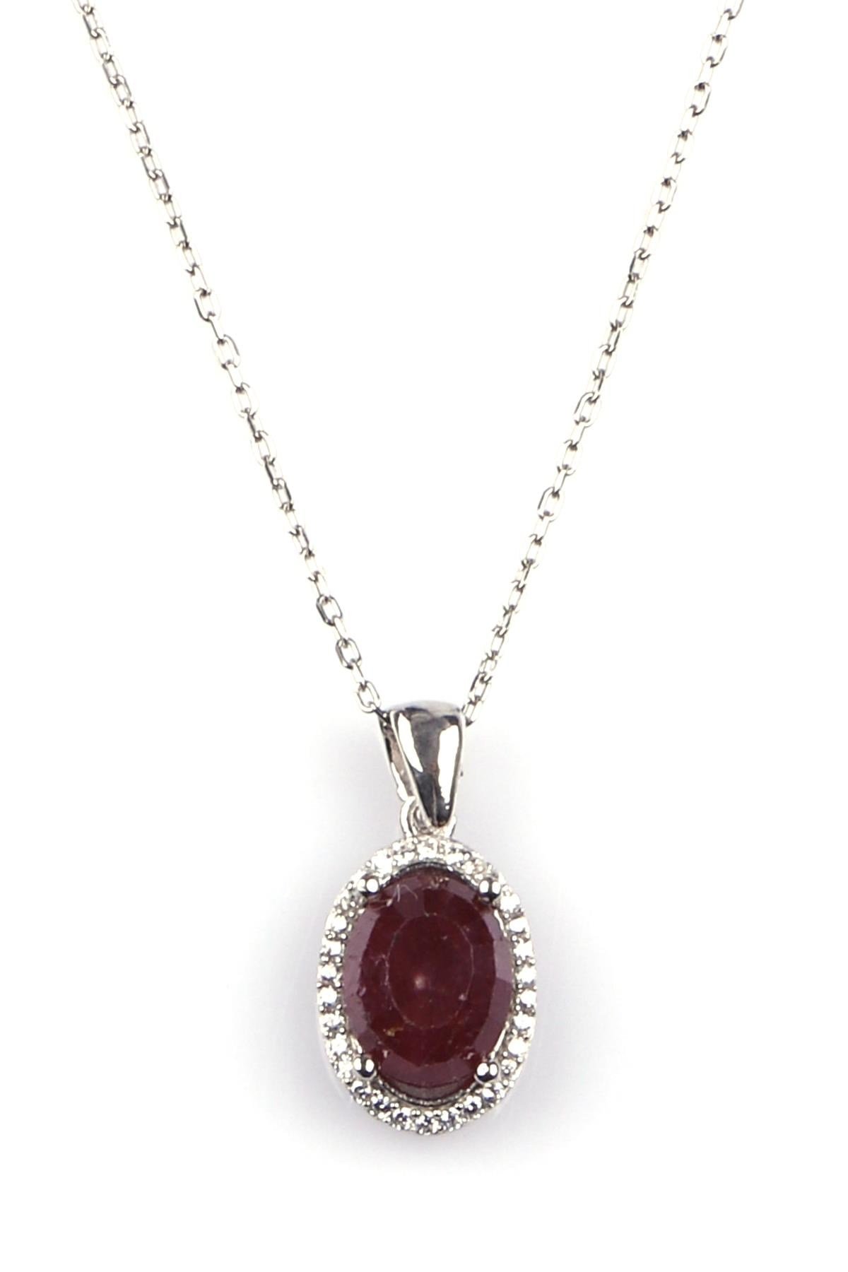 Glass Filled Ruby ( Yakut ) Doğal Taş 925 Ayar Gümüş Kolye