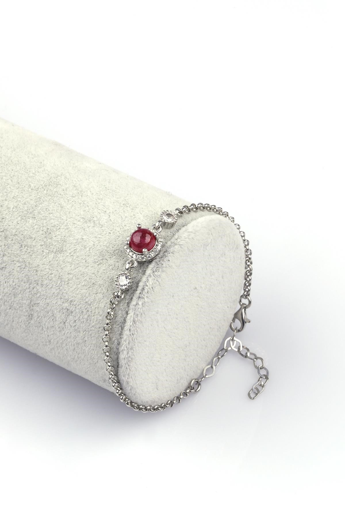 Glass Filled Ruby ( Yakut ) Doğal Taş 925 Ayar Gümüş Bileklik