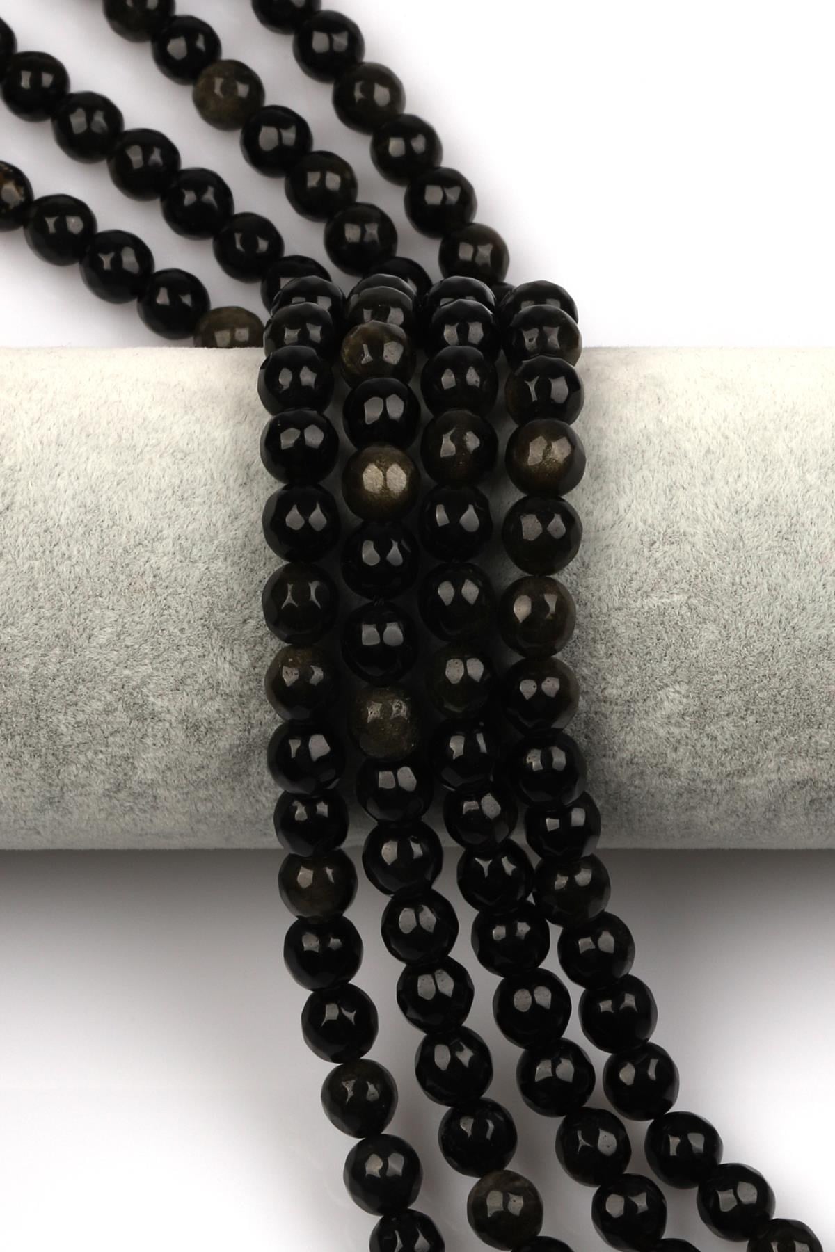 Gold Obsidyen Doğal Taş Dizi 8 mm Fasetli Küre Kesim