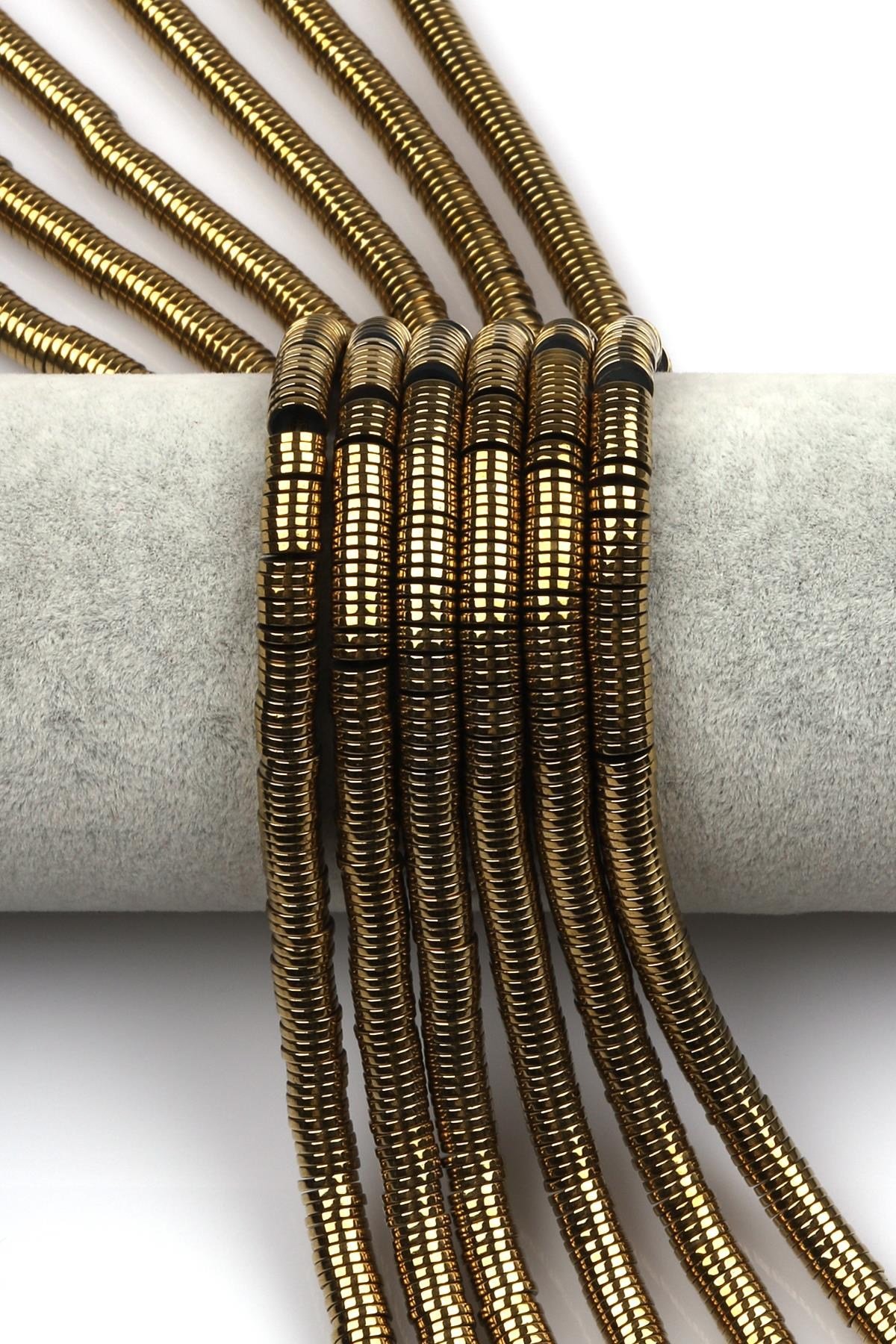Gold Renk Hematit Dizi 1 x 6 mm Pul Kesim