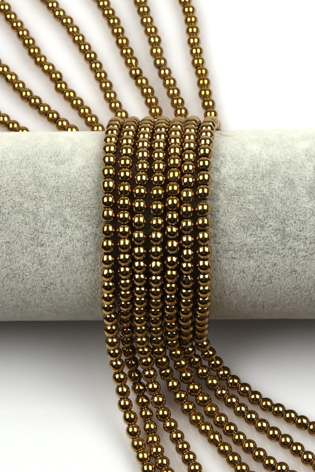 Gold Renkli Hematit Dizi 4 mm Küre Kesim