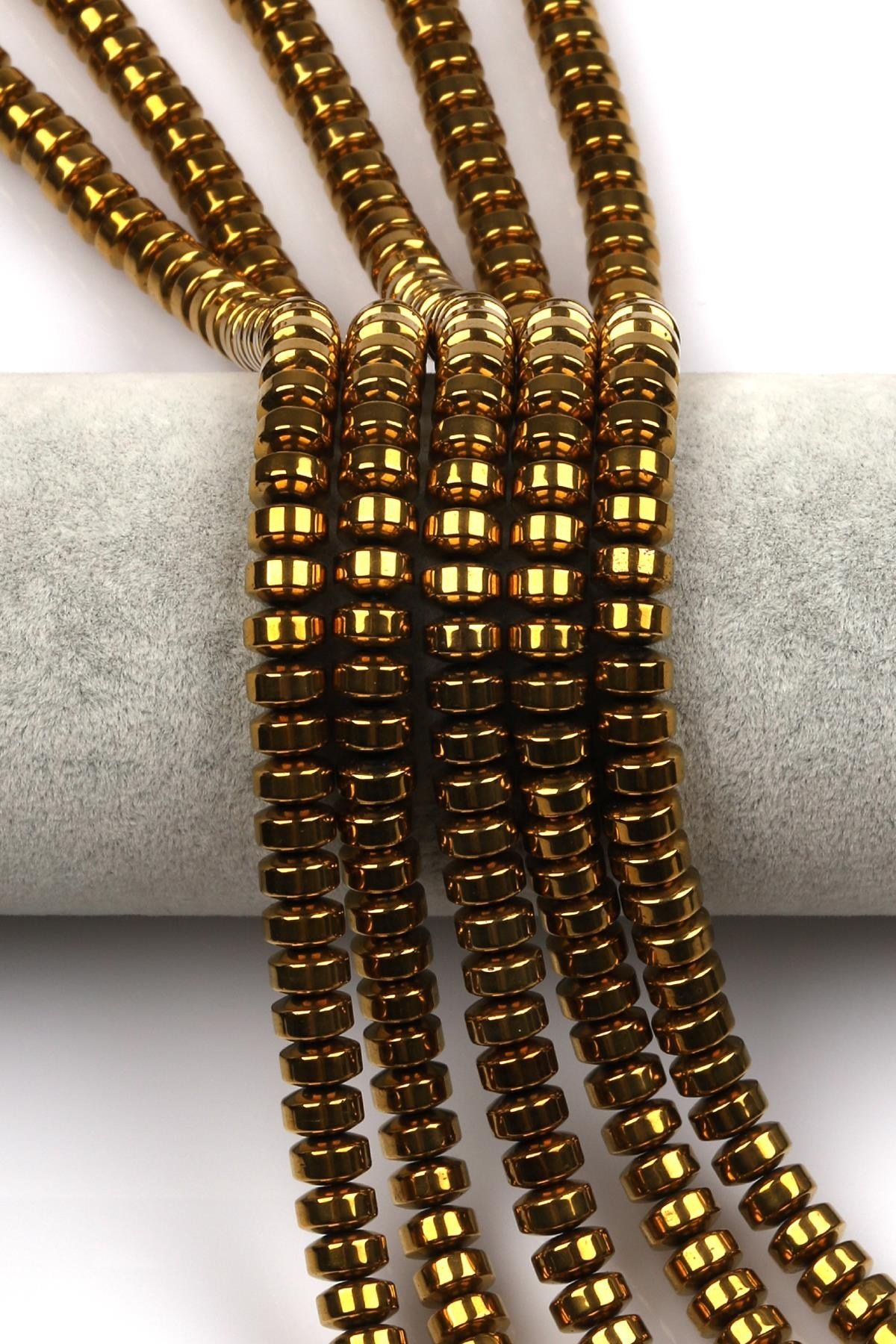 Gold Renkli Hematit Dizi 4 x 8 mm Rondel Kesim