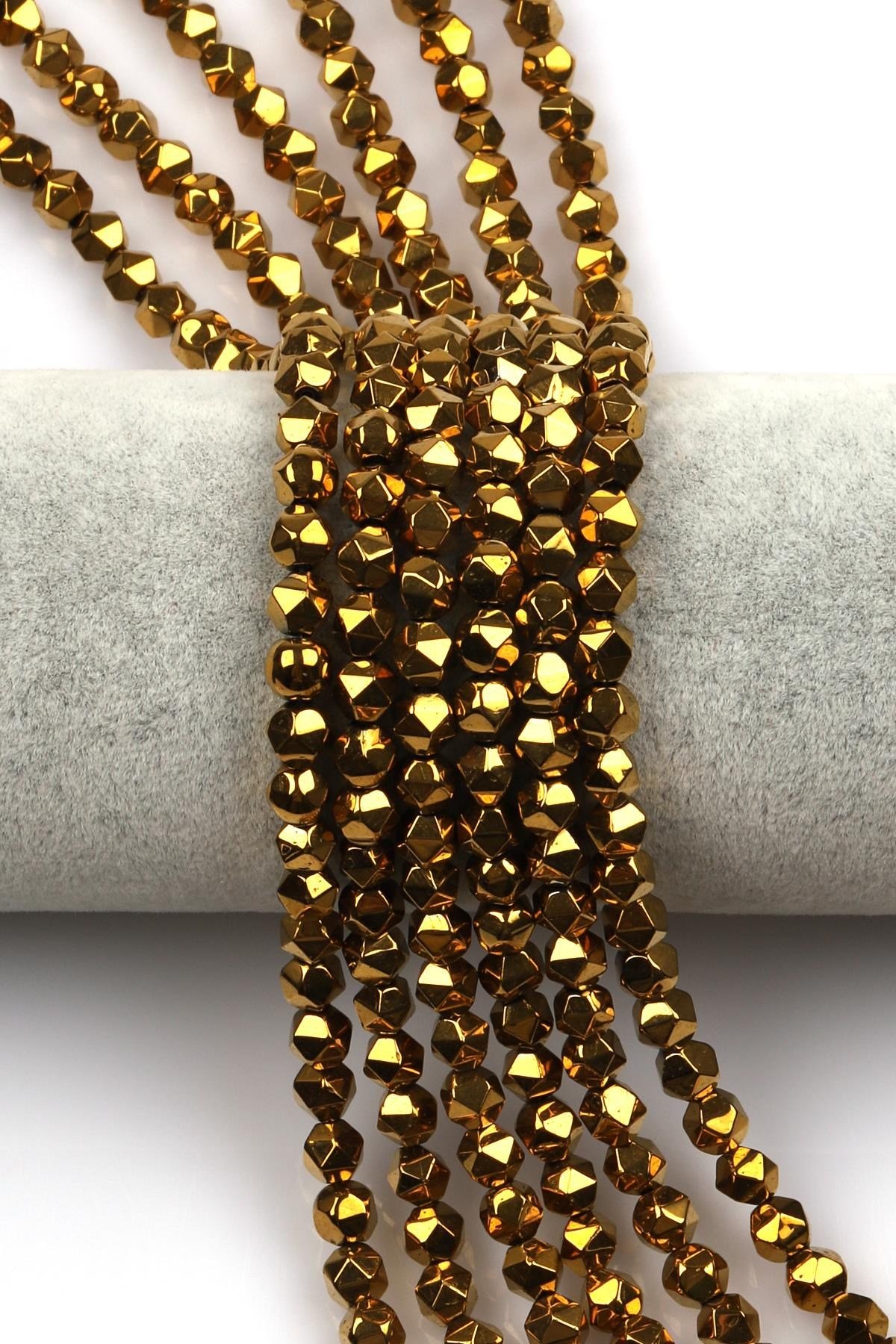 Gold Renkli Hematit Dizi 5 x 6 mm Burgulu Kesim