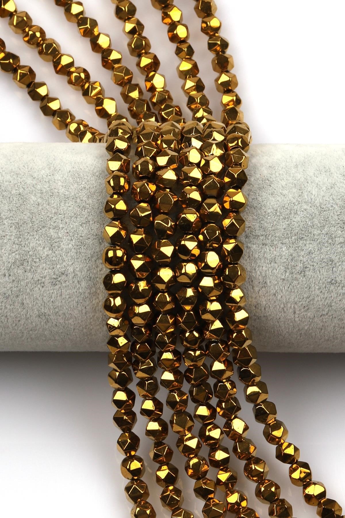 Gold Renkli Hematit Dizi 5 x 6 mm Burgulu Kesim